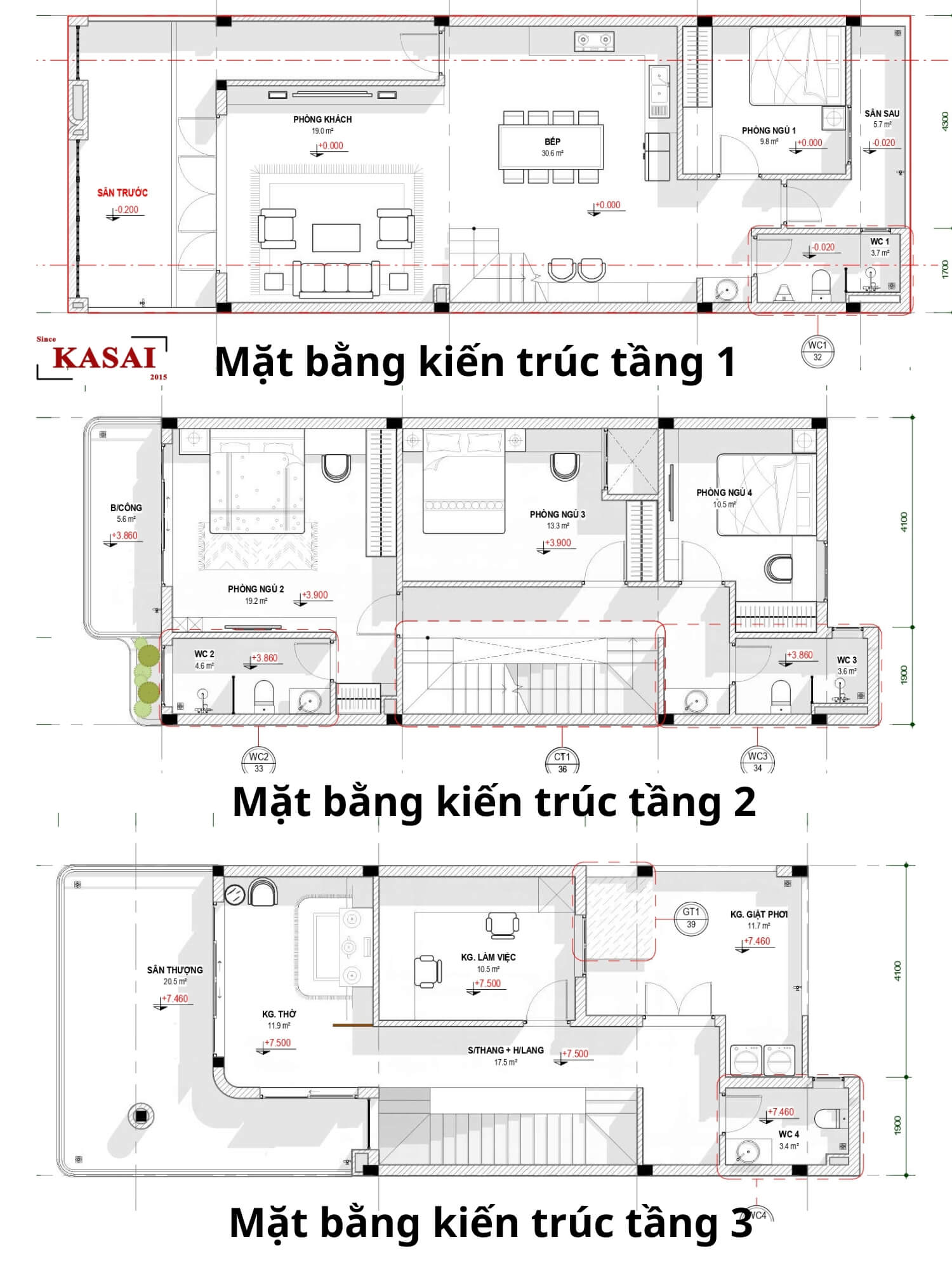 Bản vẽ nhà 3 tầng 7x20m đẹp