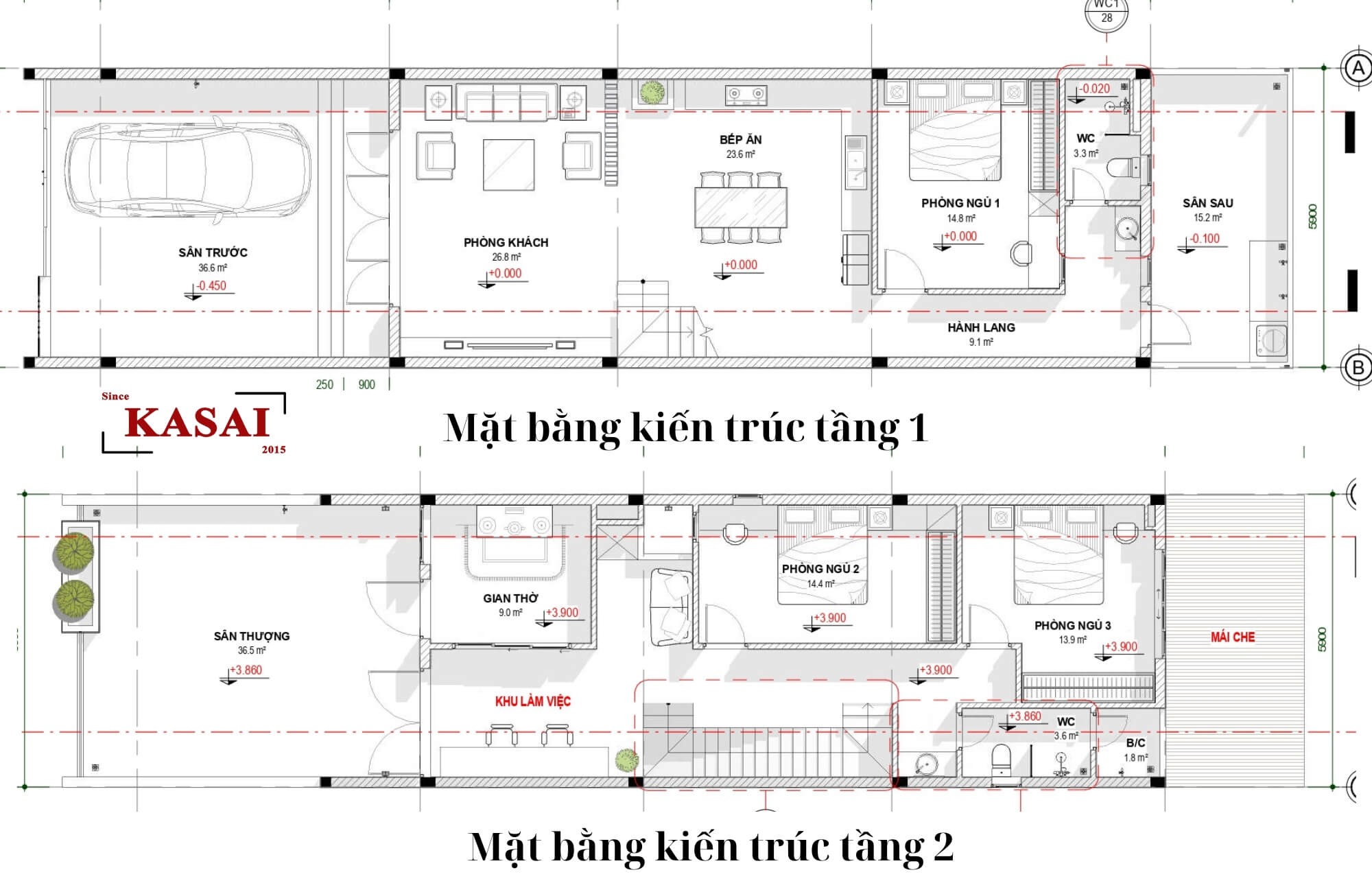 Bản vẽ thiết kế nhà 2 tầng mặt tiền 6m mái Nhật