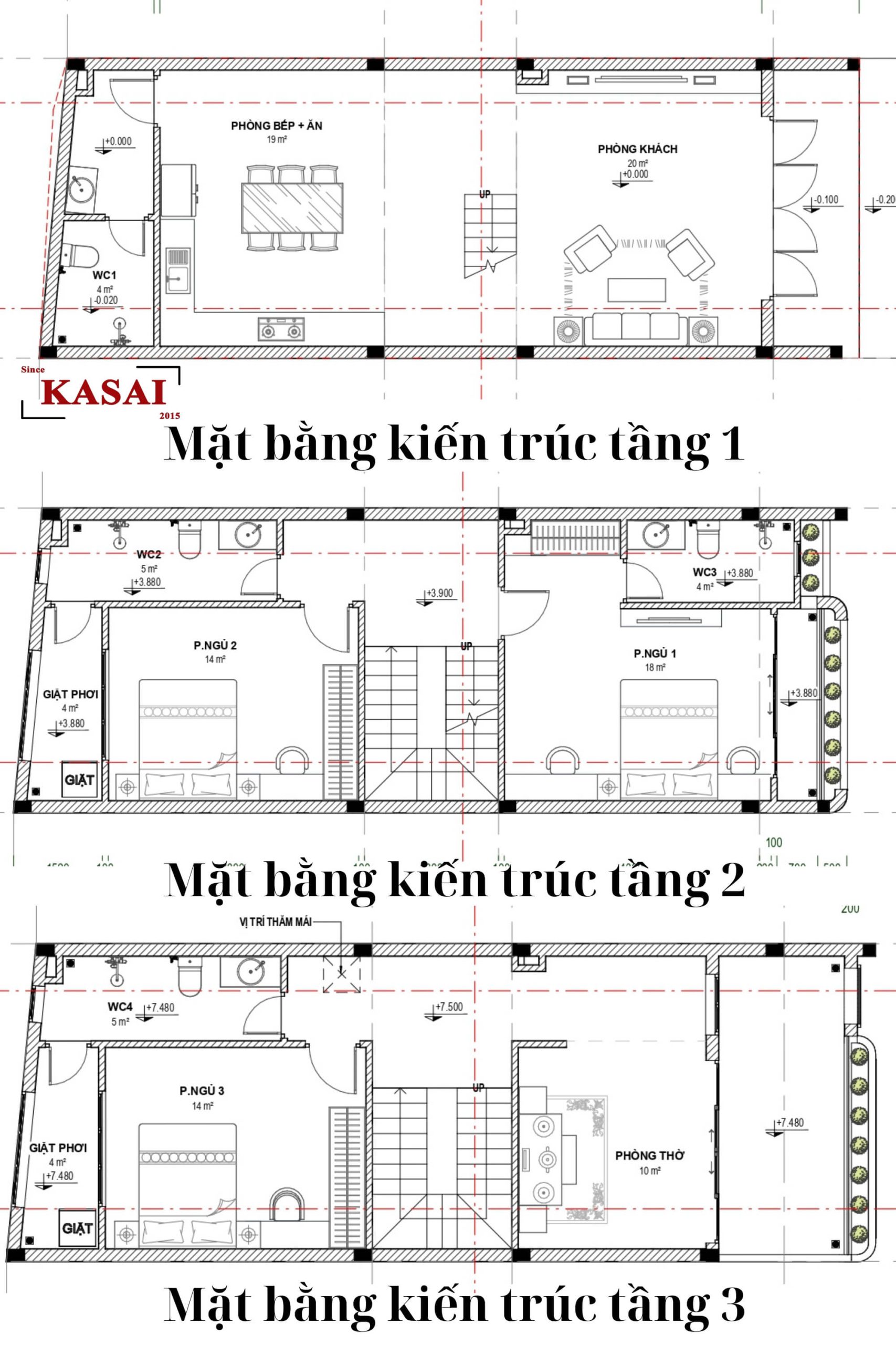 Bản vẽ thiết kế nhà 5x14m 3 tầng