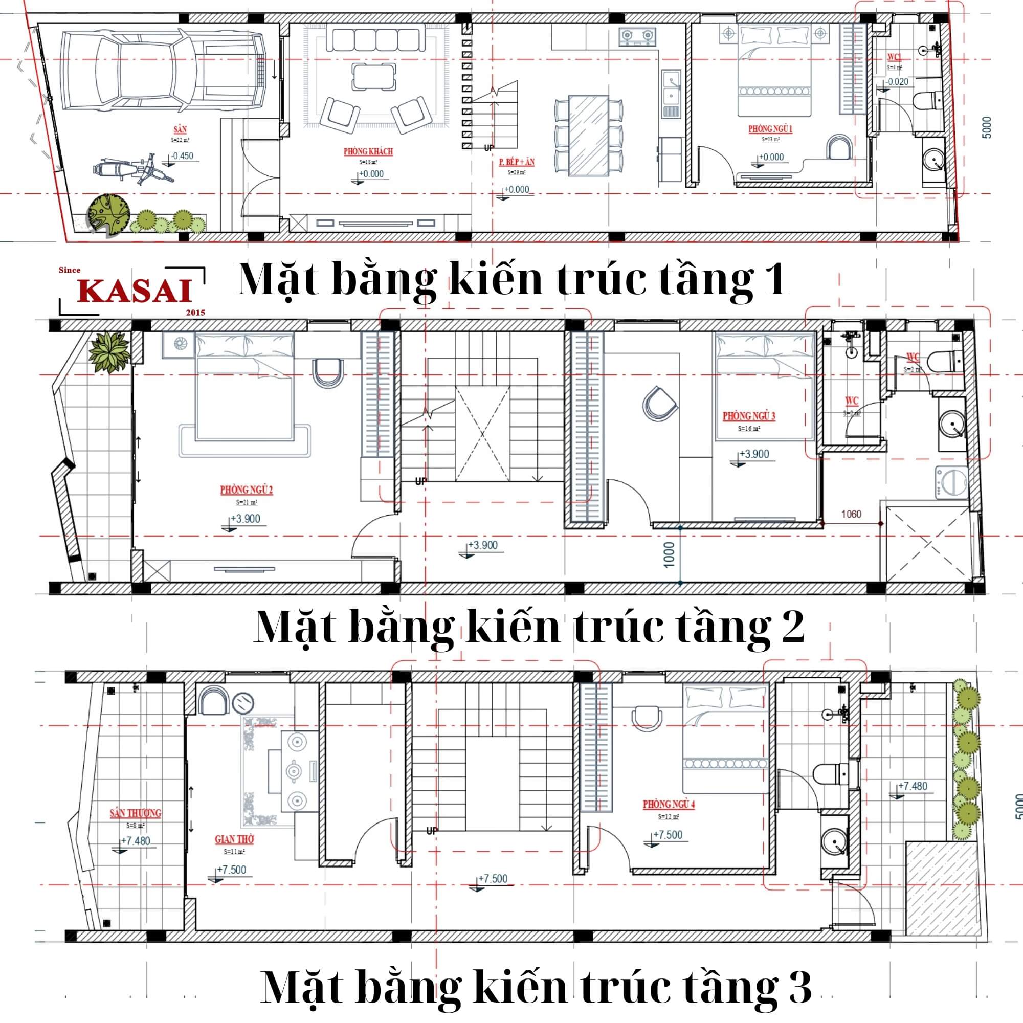 Bản vẽ thiết kế nhà 5x16m 3 tầng