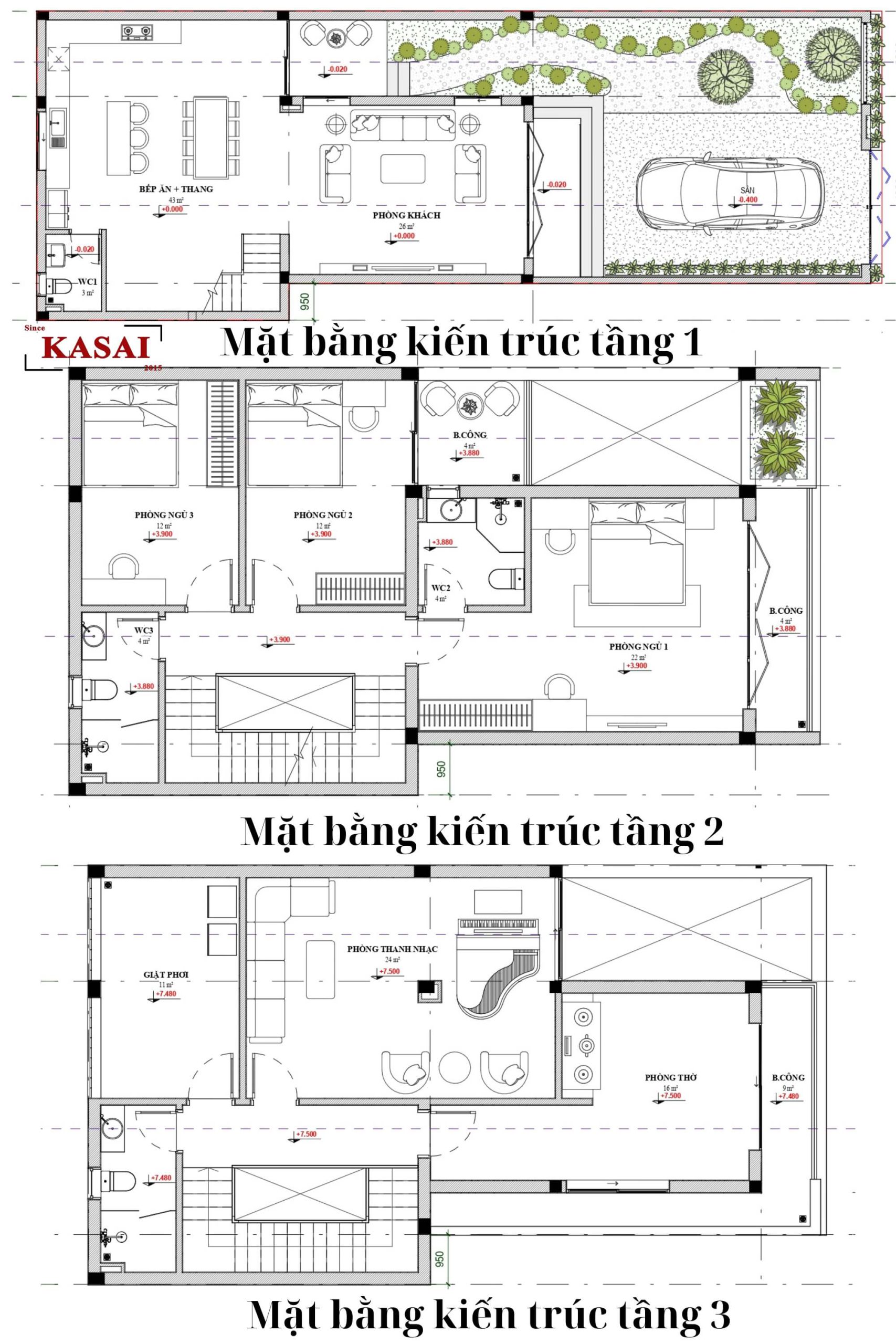 Bản vẽ thiết kế nhà 7x20m 3 tầng tận hưởng cuộc sống siêu tiện nghi