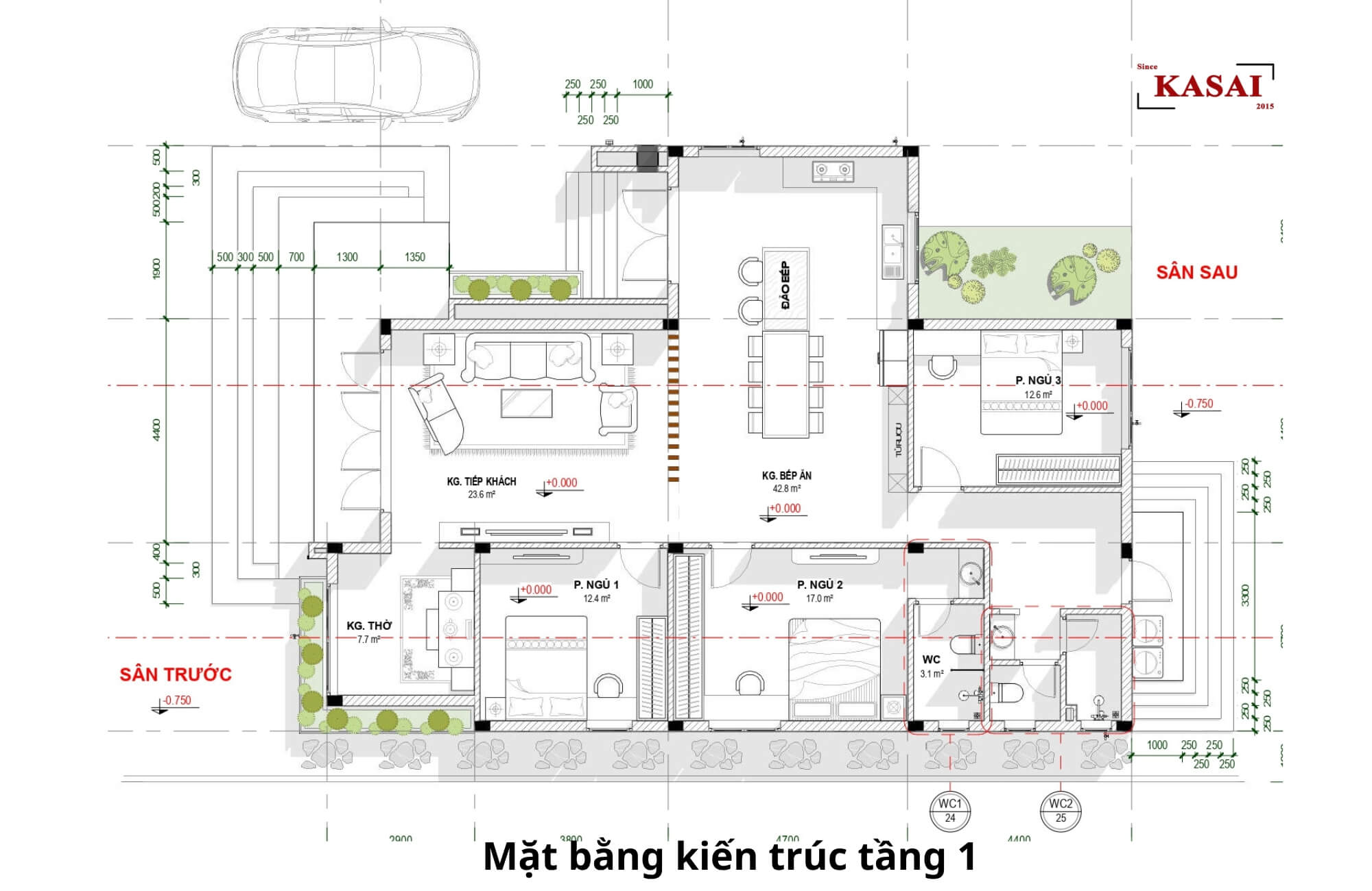 Bản vẽ thiết kế nhà cấp 4 mặt tiền 12m