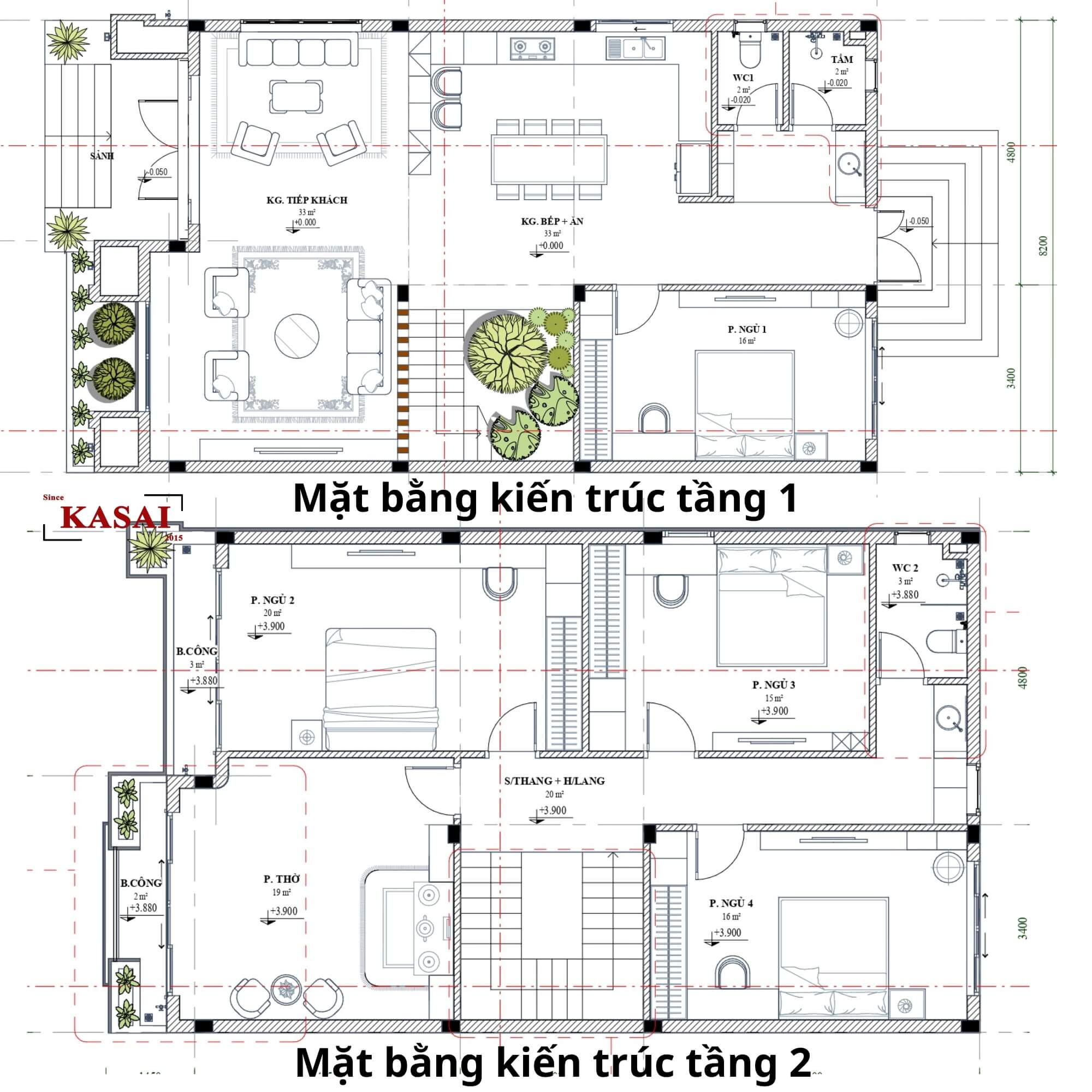 Bản vẽ thiết kế nhà ngang 8m dài 14m đẹp hiện đại