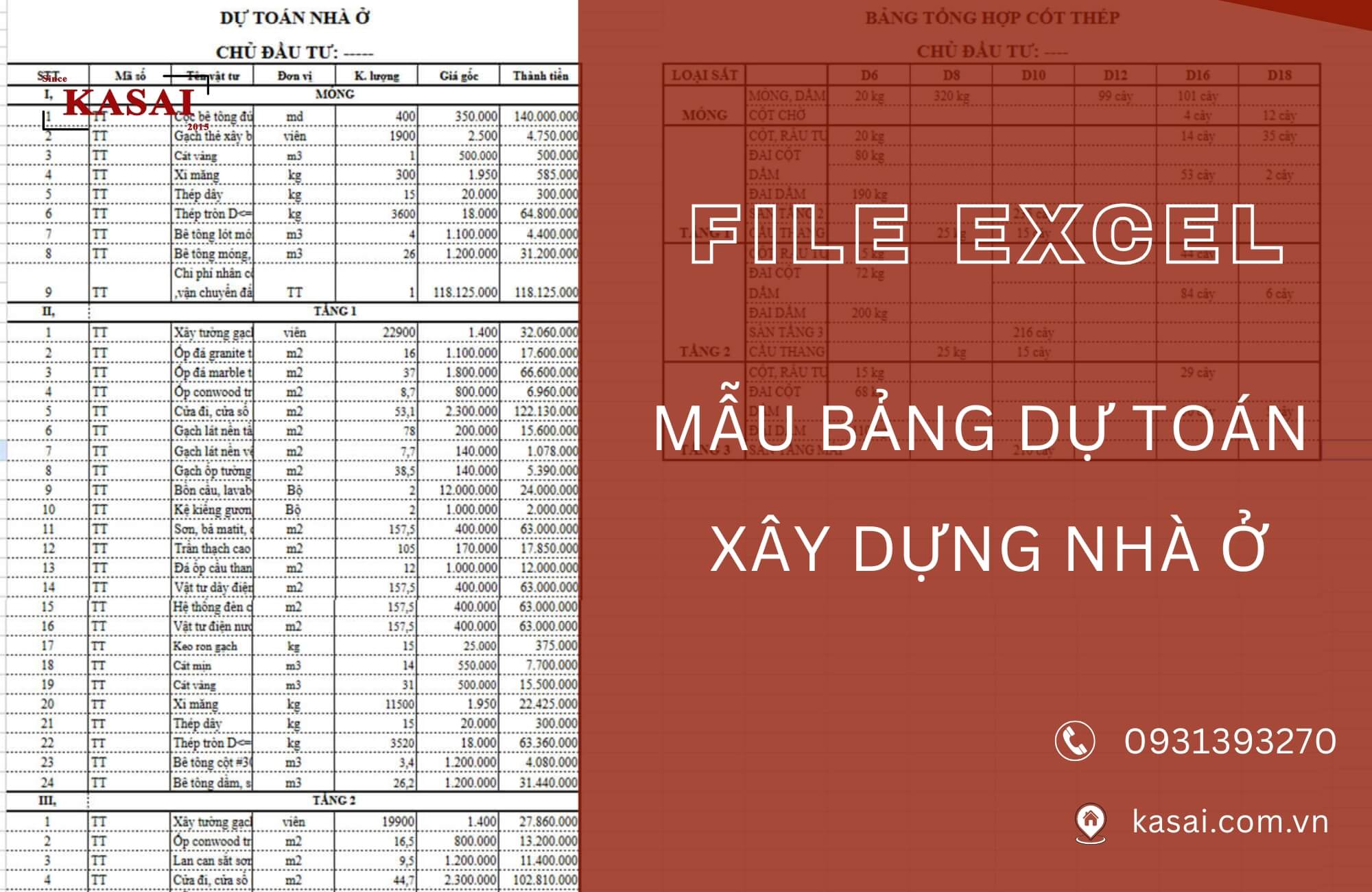 File excel mẫu bảng dự toán xây dựng nhà ở