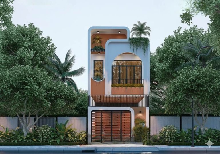 Mặt tiền nhà 2 tầng 5m hiện đại