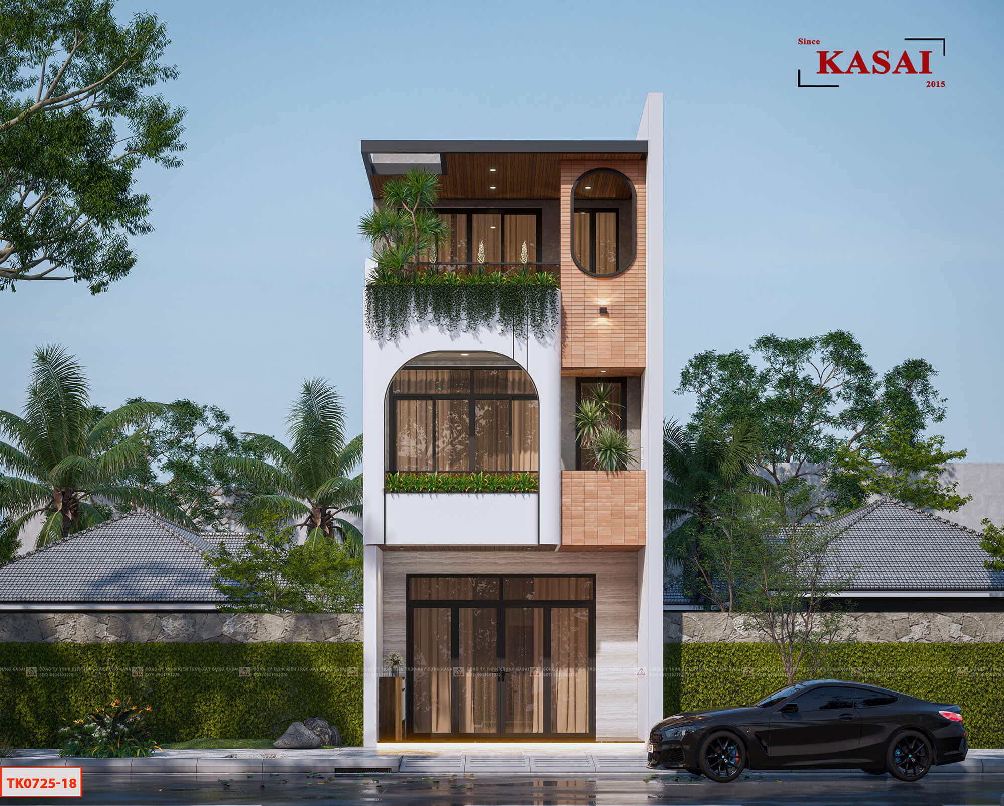 Mẫu nhà 5x14m 3 tầng kết hợp hài hòa hiện đại và khối xanh