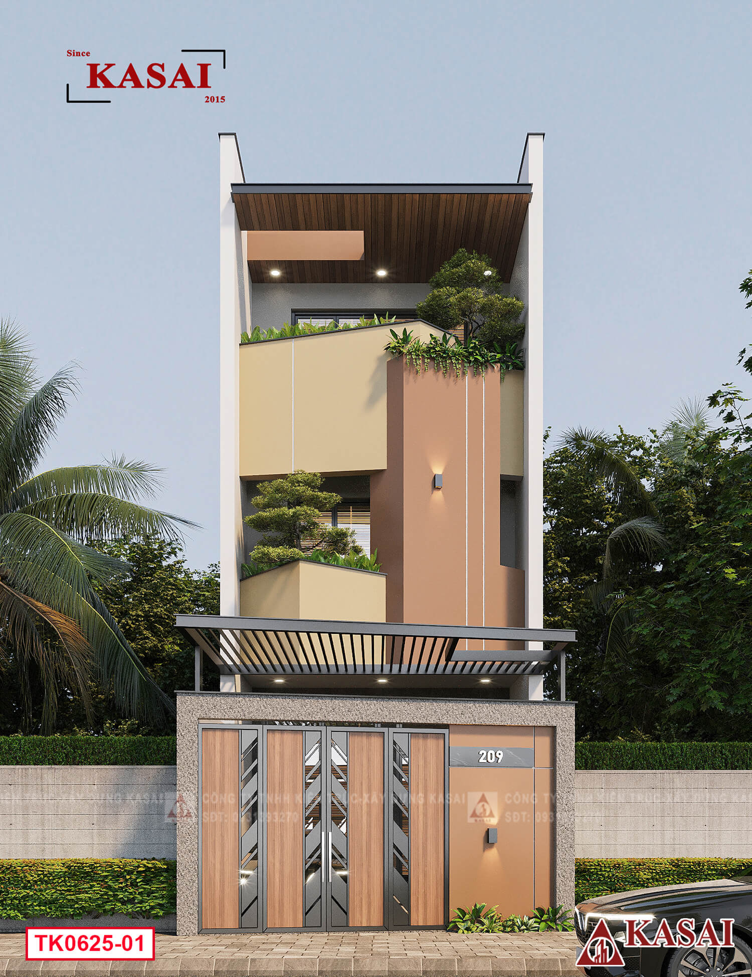 Mẫu nhà 5x16m 3 tầng nổi bật với hình khối khỏe khoắn sang trọng