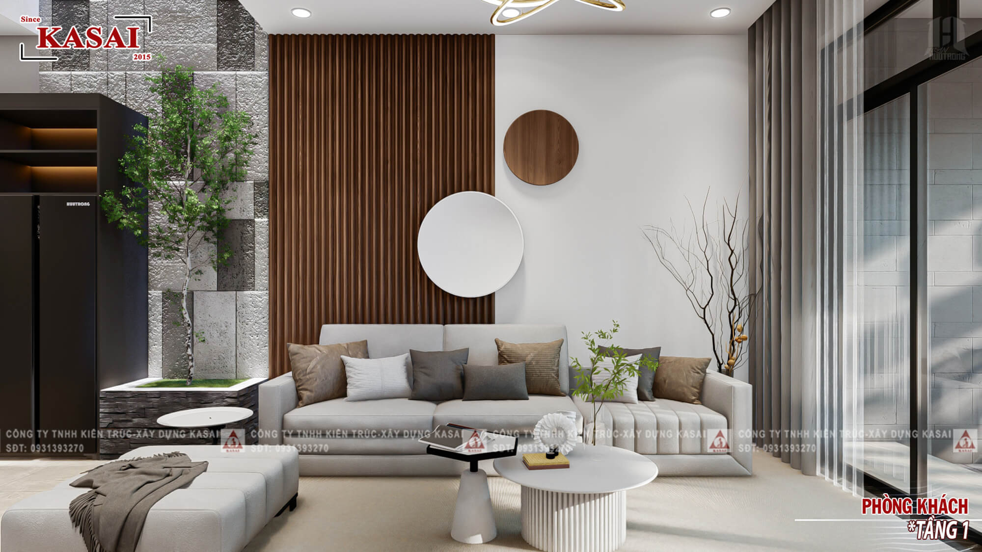 Mẫu phòng khách ốp nhựa giả gỗ đẹp