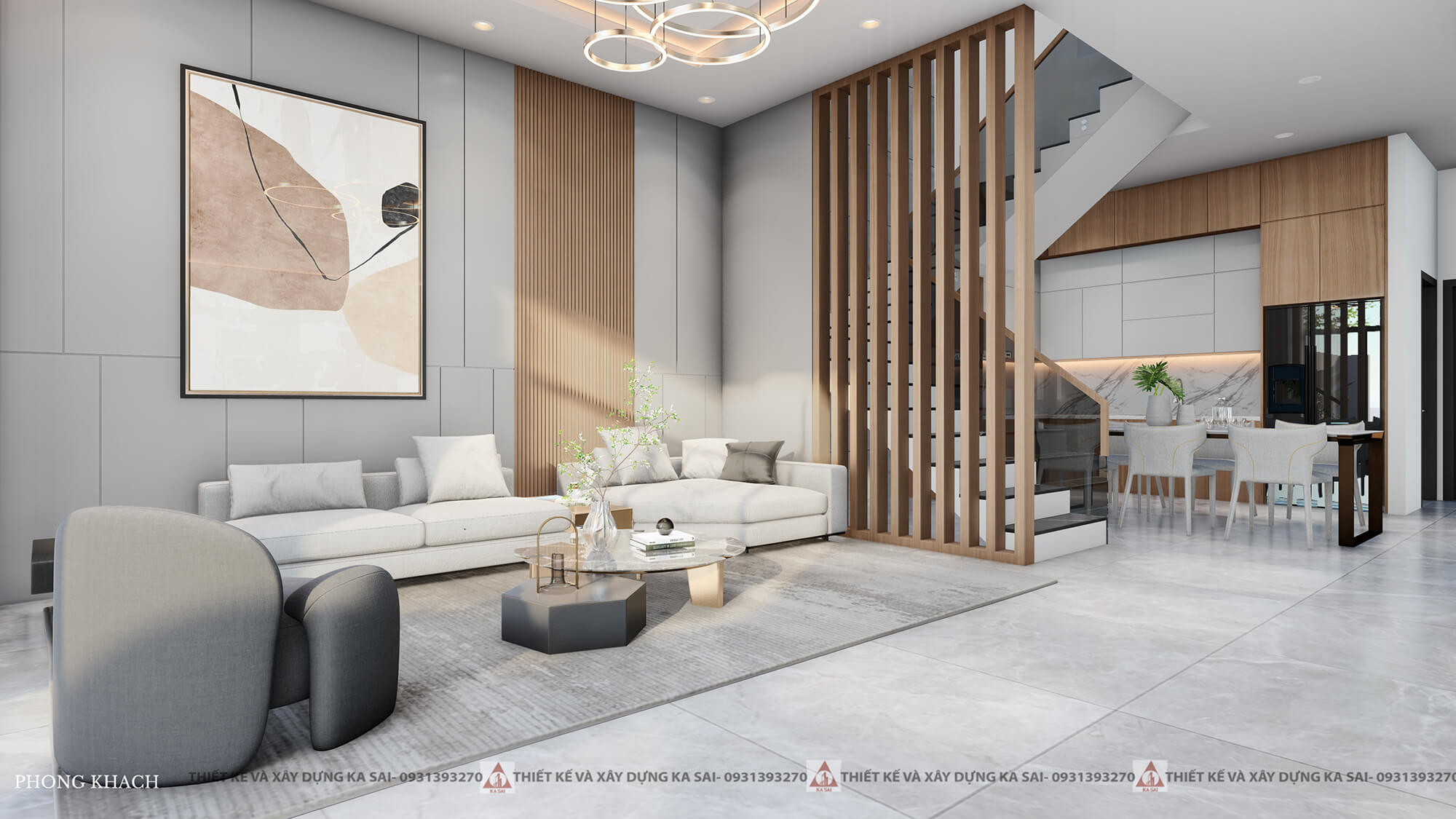 Mẫu phòng khách ốp nhựa giả gỗ trơn
