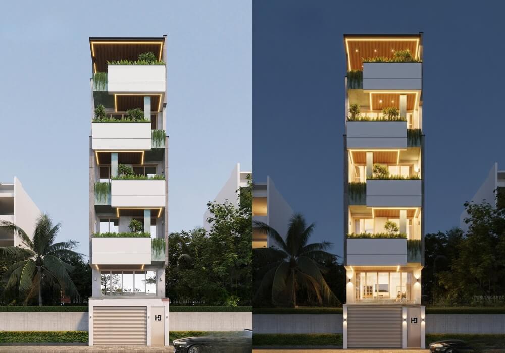 Nhà 5 tầng có gác lửng tối ưu công năng và thẩm mỹ nơi phố thị