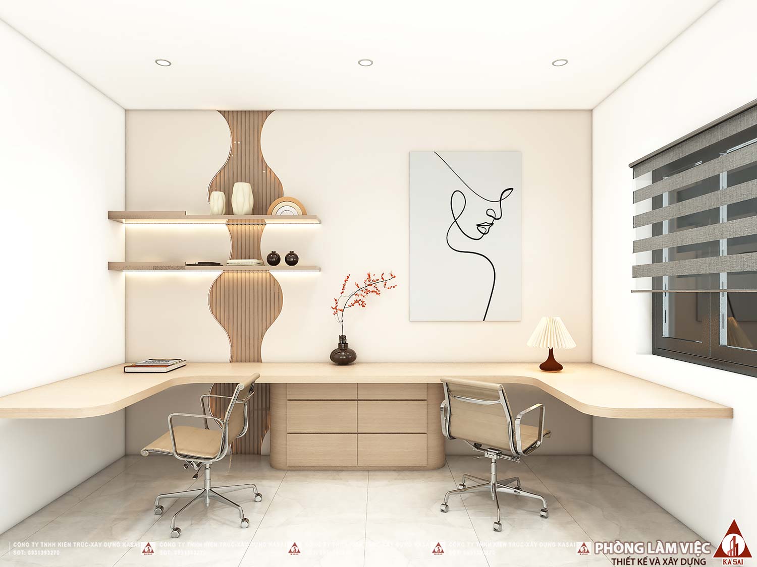 Phòng làm việc nhà 3 tầng 7x20m