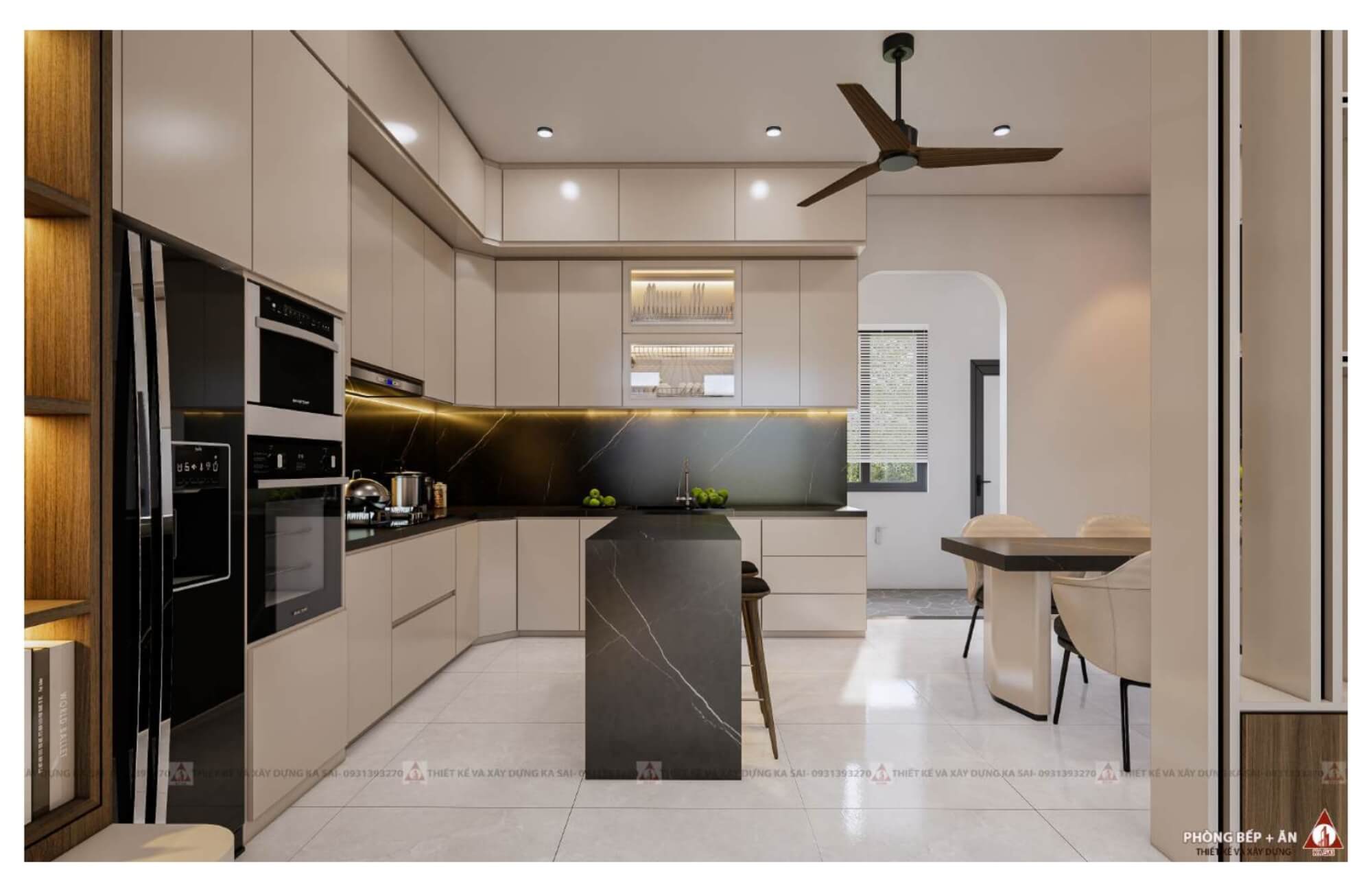 Phòng bếp mặt bằng nhà 6x16m