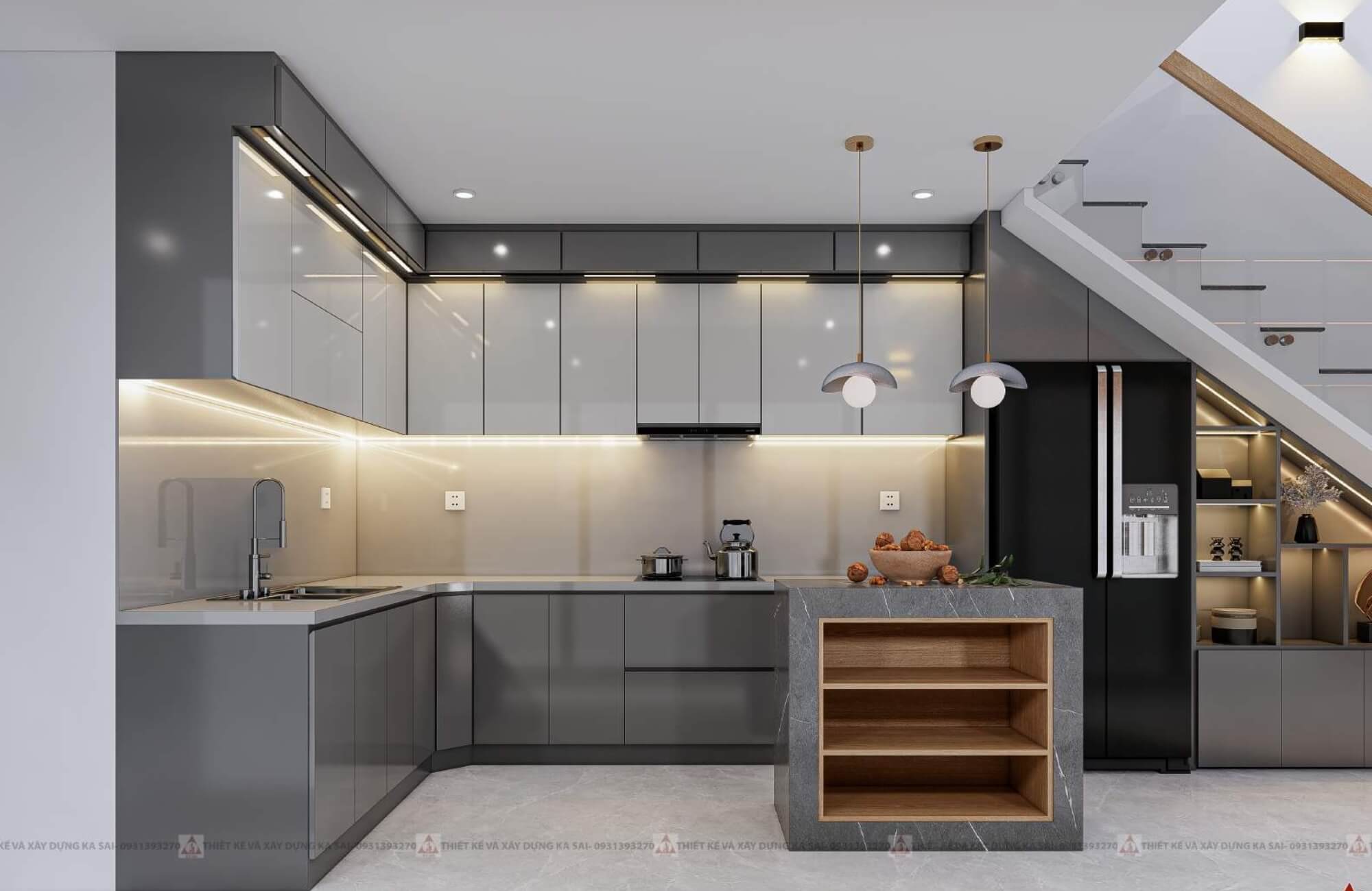 Phòng bếp mẫu nhà 5x14m 3 tầng