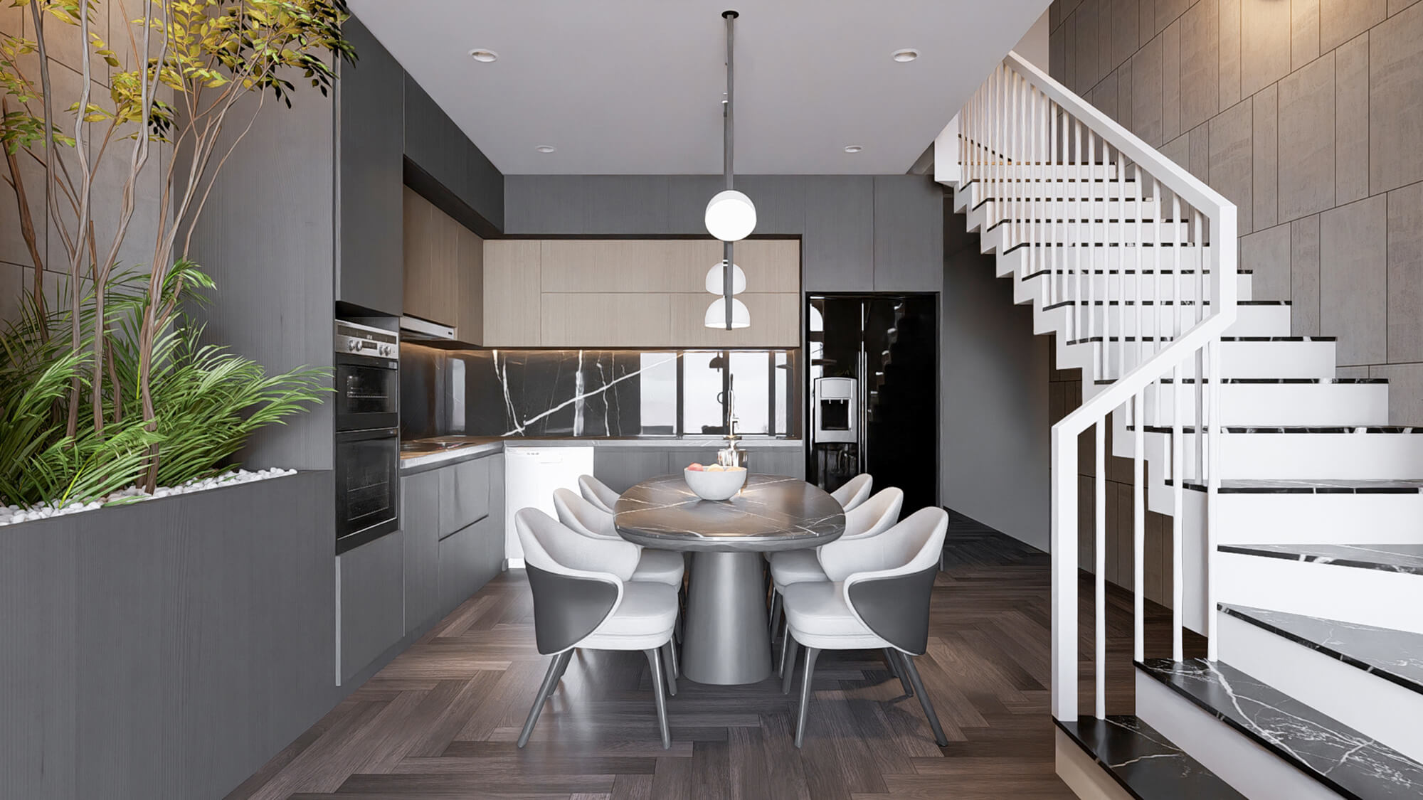 Phòng bếp nhà 2 tầng 5x21m