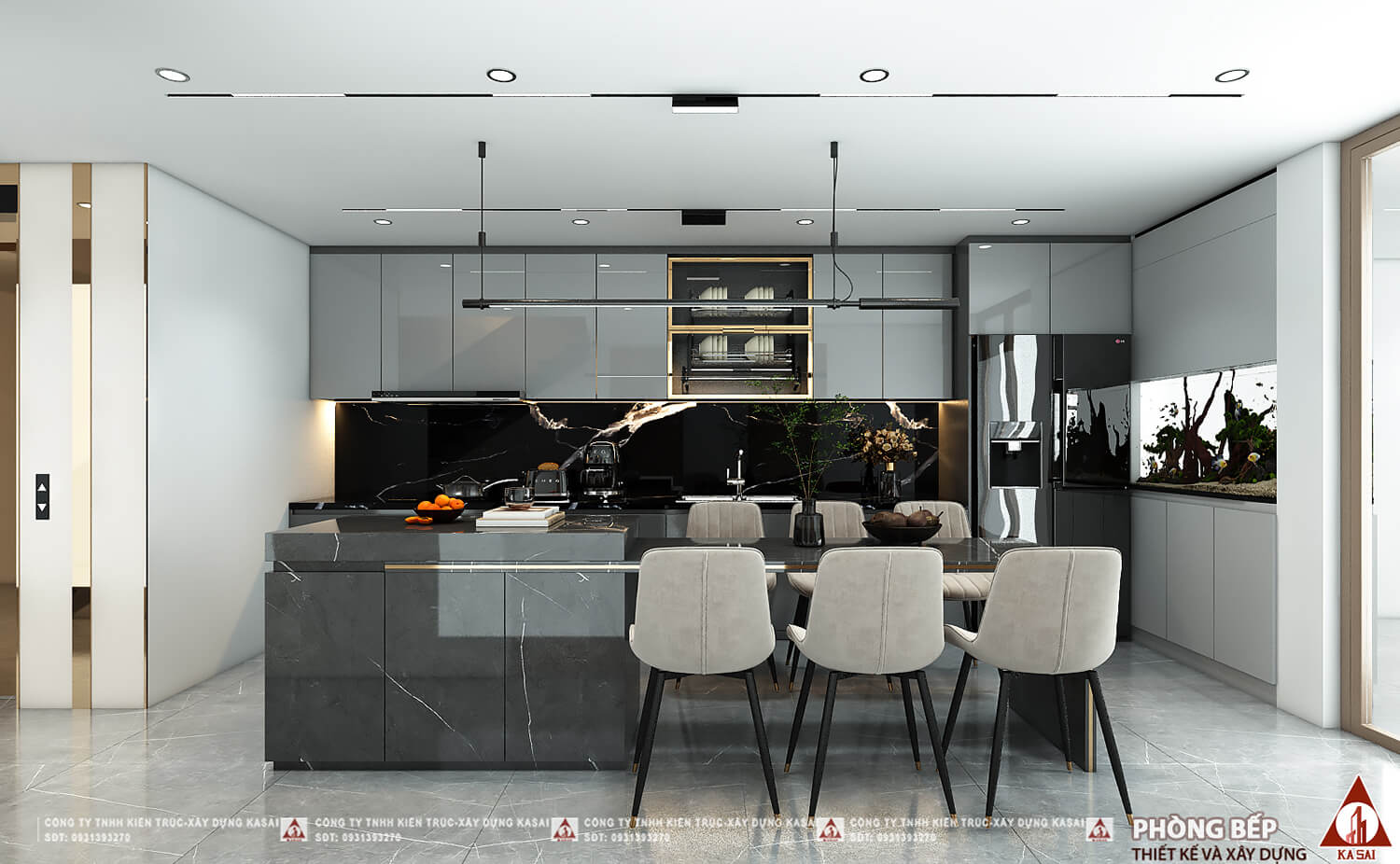 Phòng bếp nhà 5 tầng có gác lửng