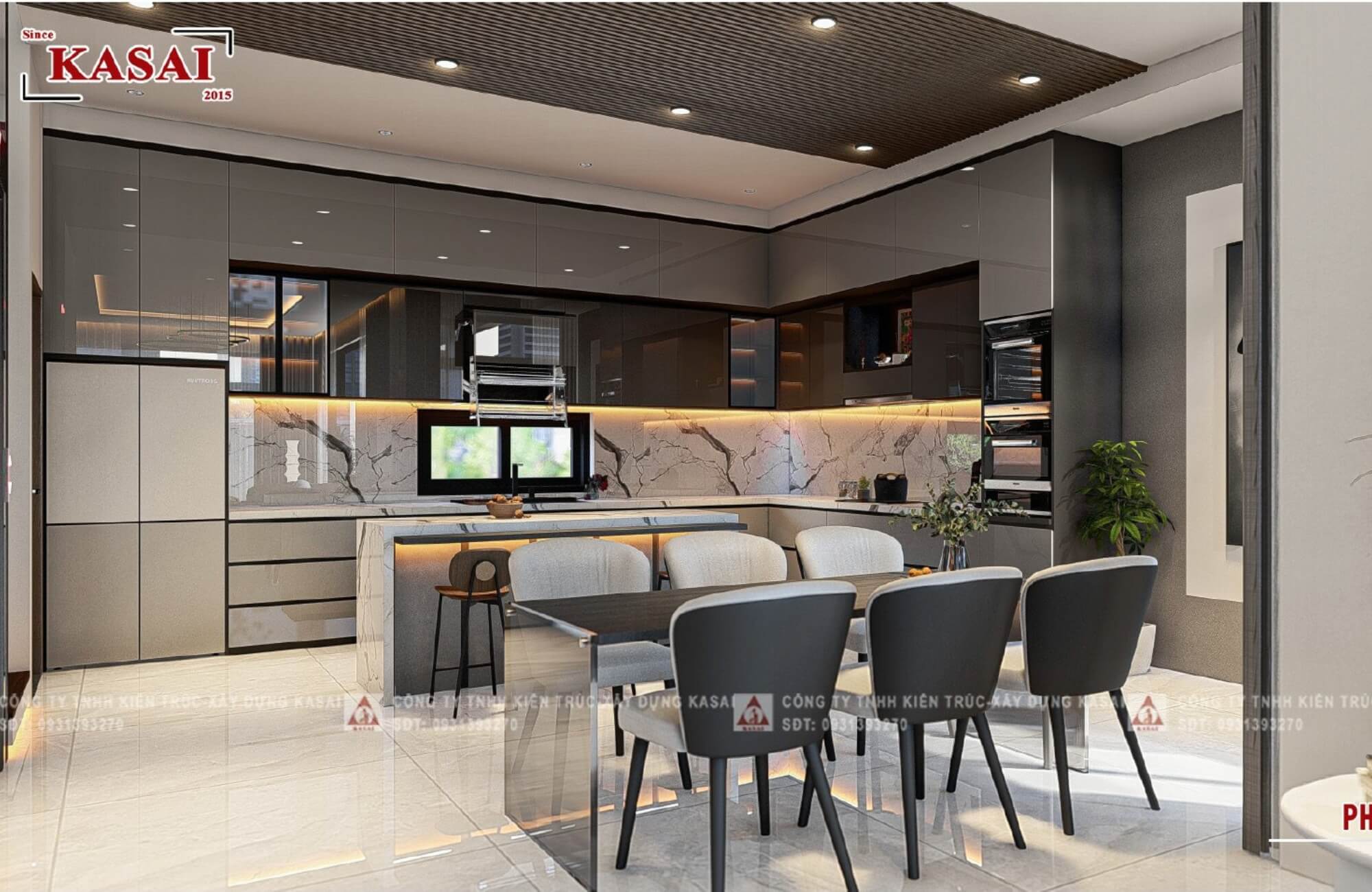 Phòng bếp thiết kế nhà 7x20m 3 tầng