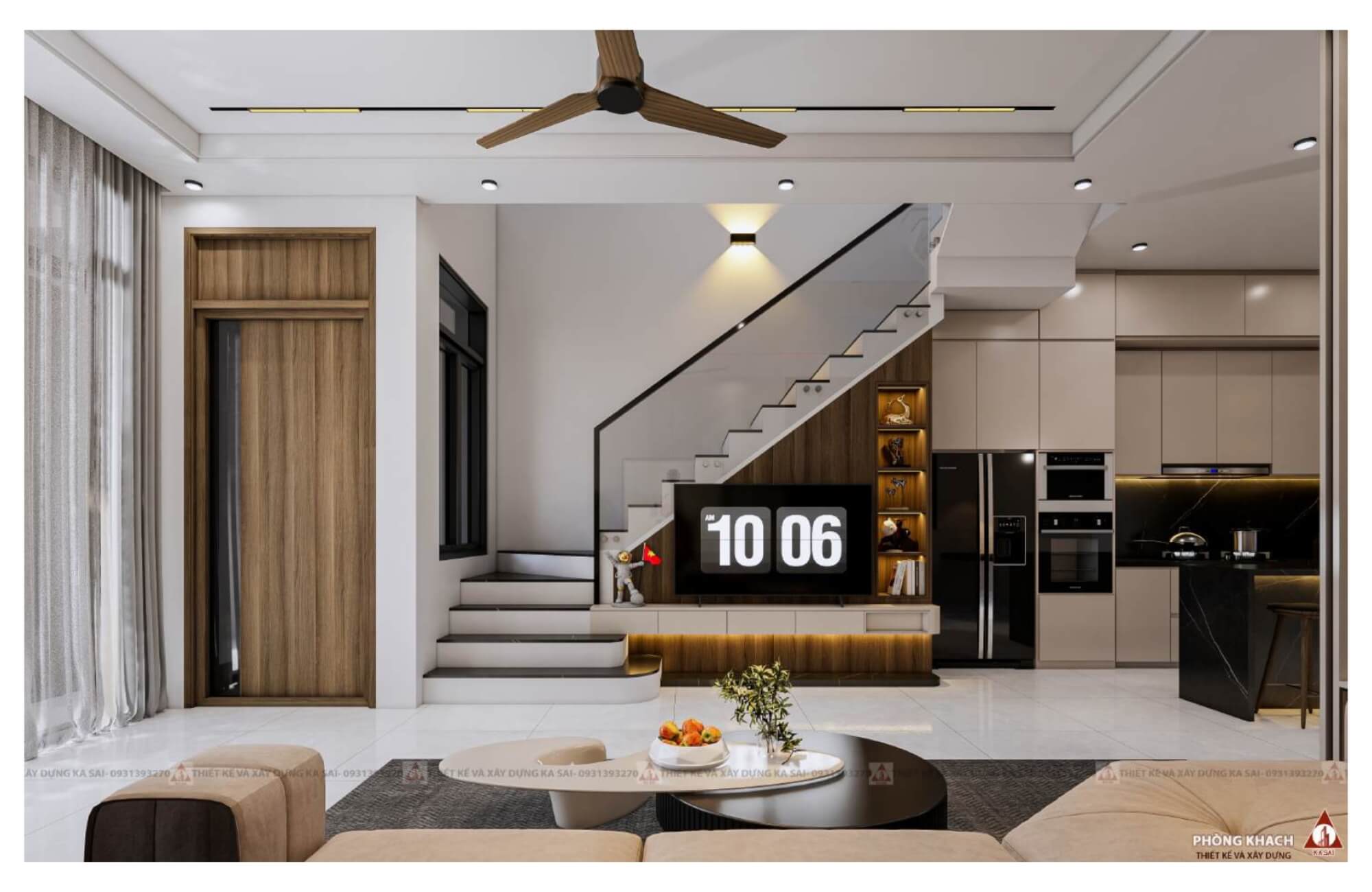 Phòng khách mặt bằng nhà 6x16m