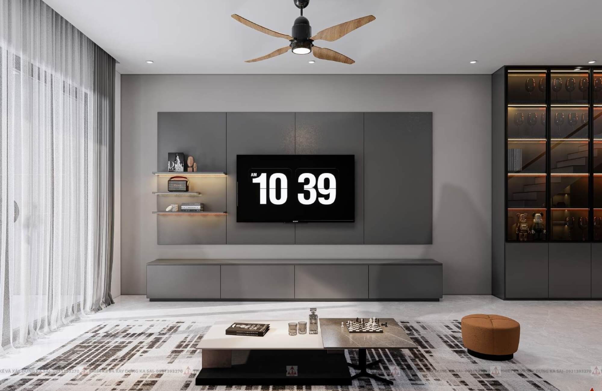 Phòng khách mẫu nhà 5x14m 3 tầng
