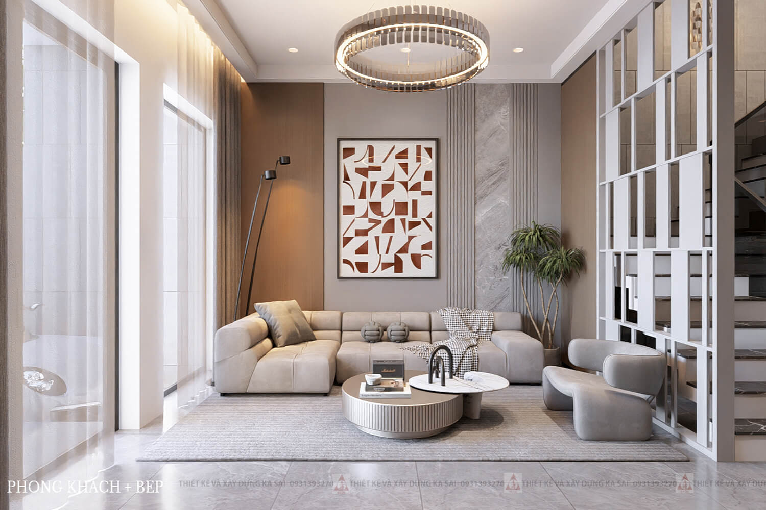 Phòng khách mẫu nhà 5x16m 3 tầng