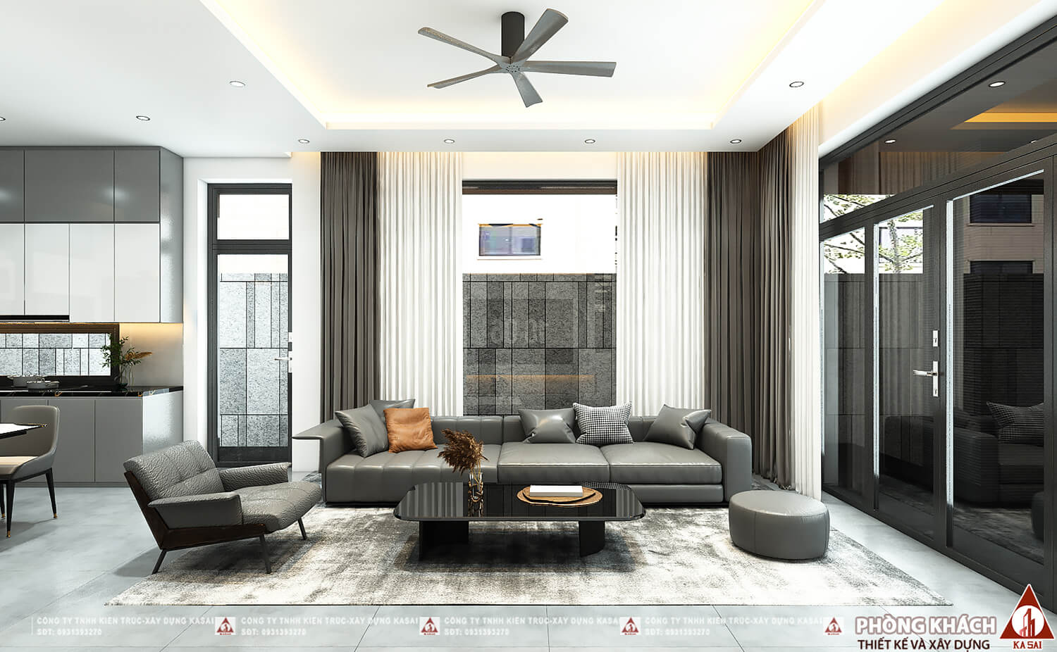 Phòng khách nhà 15x30m 1 tầng