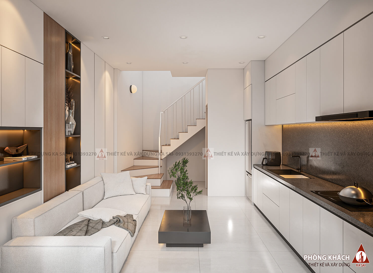 Phòng khách nhà phố 4x10 6 tầng tân cổ điển