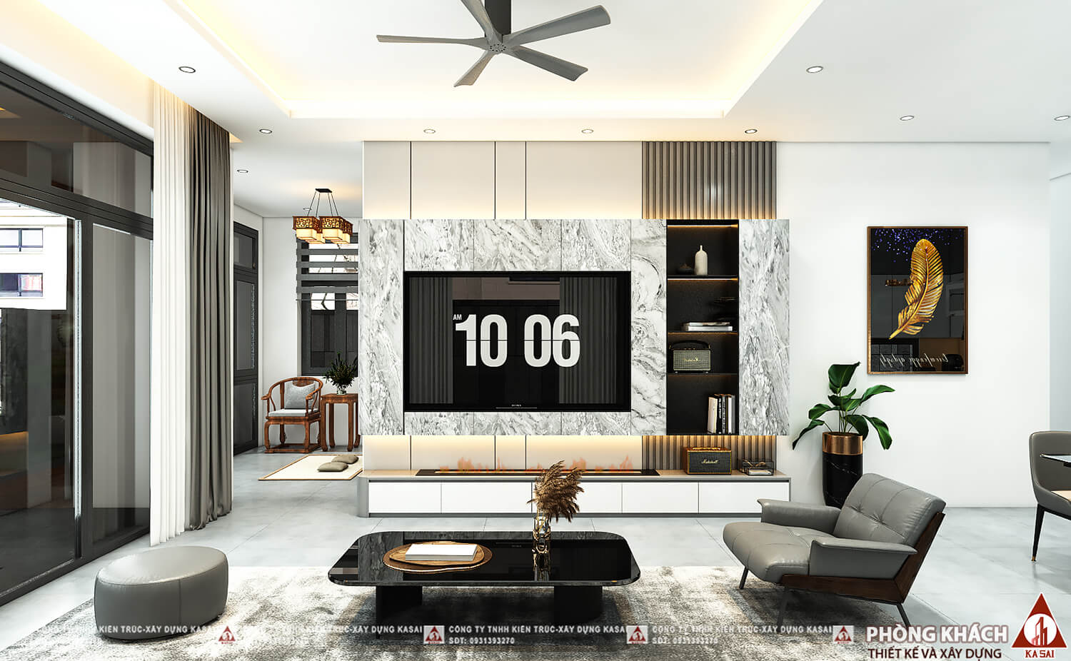Phòng khách nhà 15x30m 1 tầng