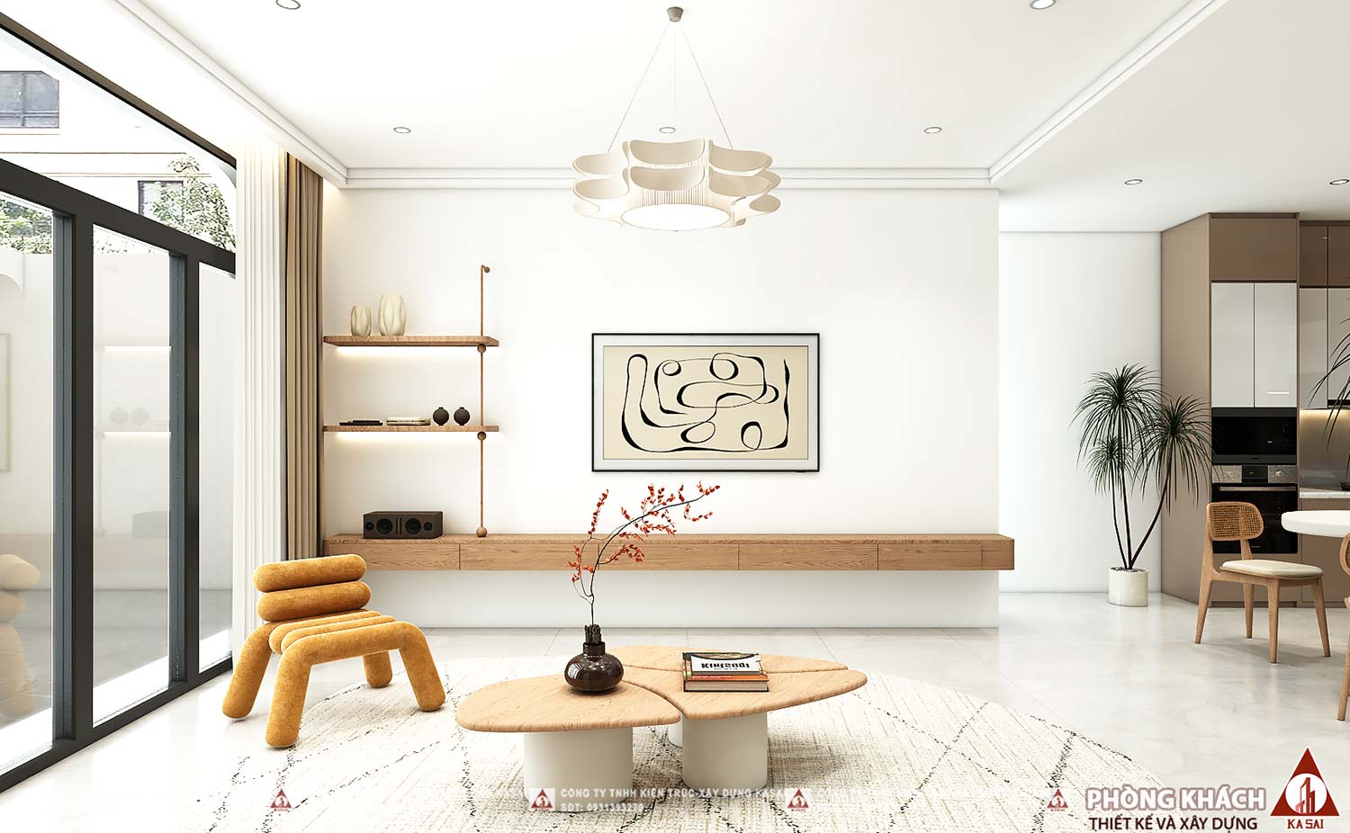 Phòng khách nhà 3 tầng 7x20m