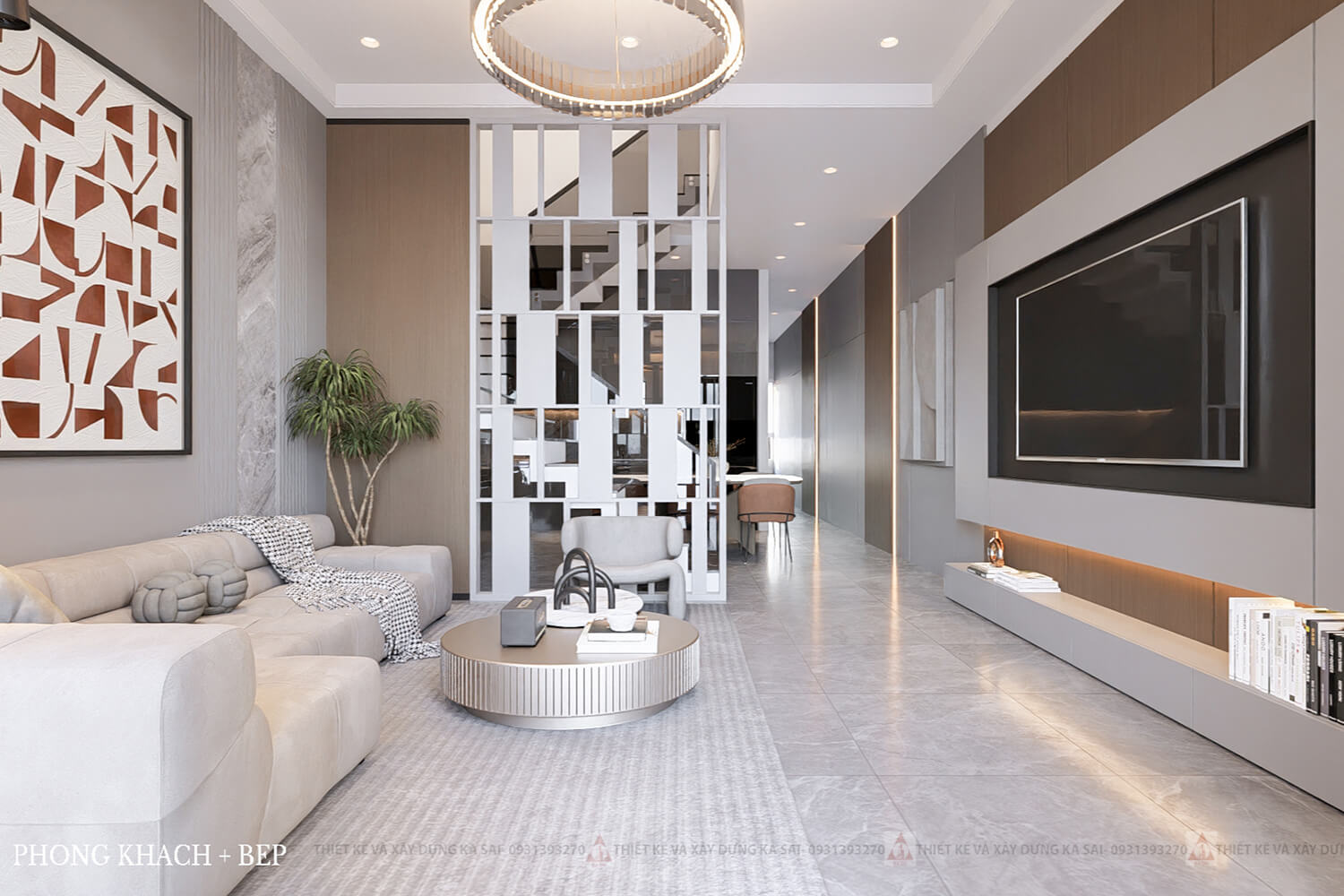 Phòng khách mẫu nhà 5x16m 3 tầng