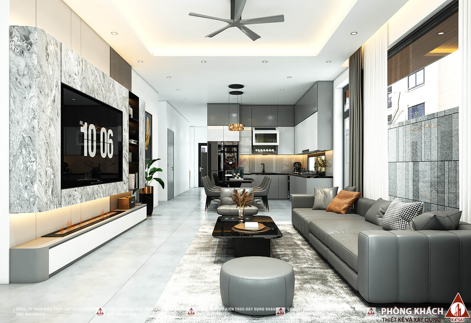 Phòng khách nhà 15x30m 1 tầng