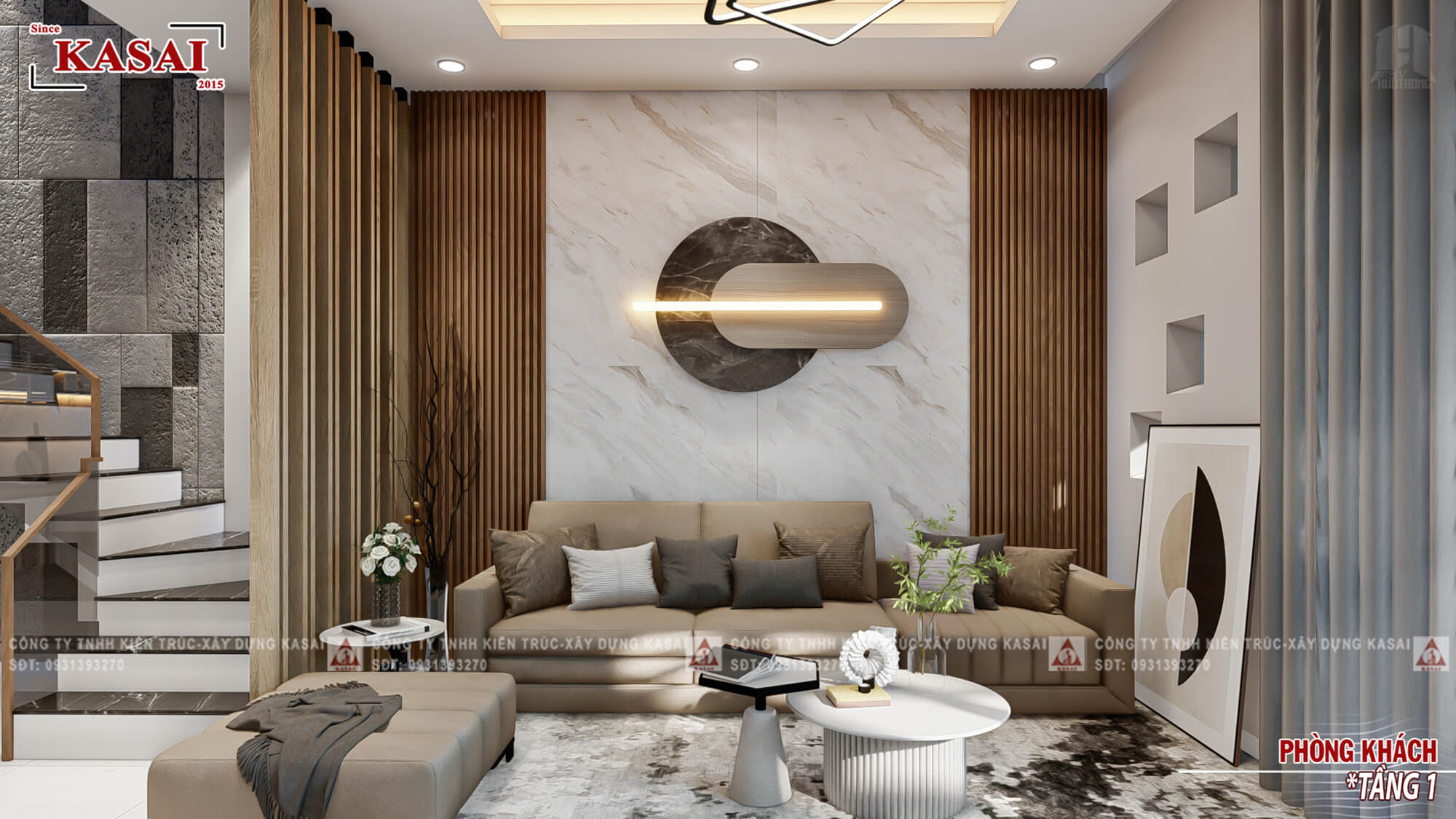 Phòng khách nhà 6x20 3 phòng ngủ