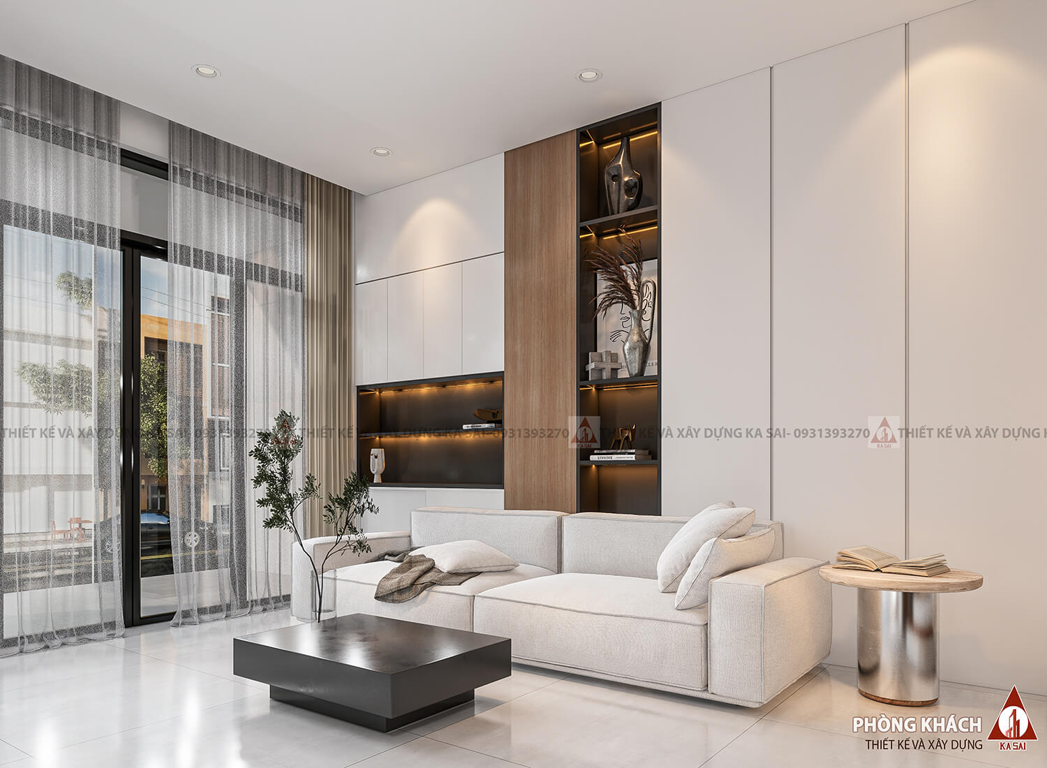 Phòng khách nhà phố 4x10 6 tầng tân cổ điển