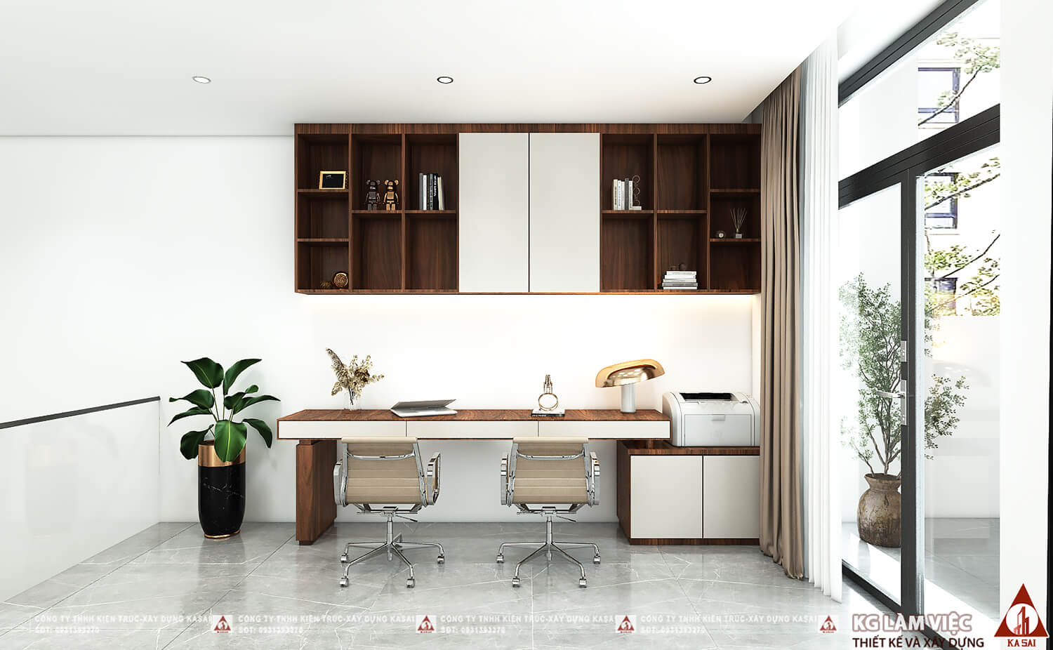Phòng làm việc nhà 2 tầng mặt tiền 6m mái Nhật
