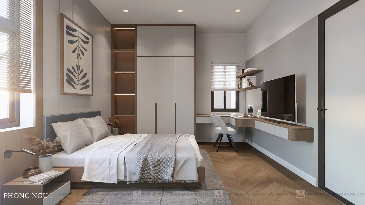 Phòng ngủ 1 mẫu nhà 5x16m 3 tầng