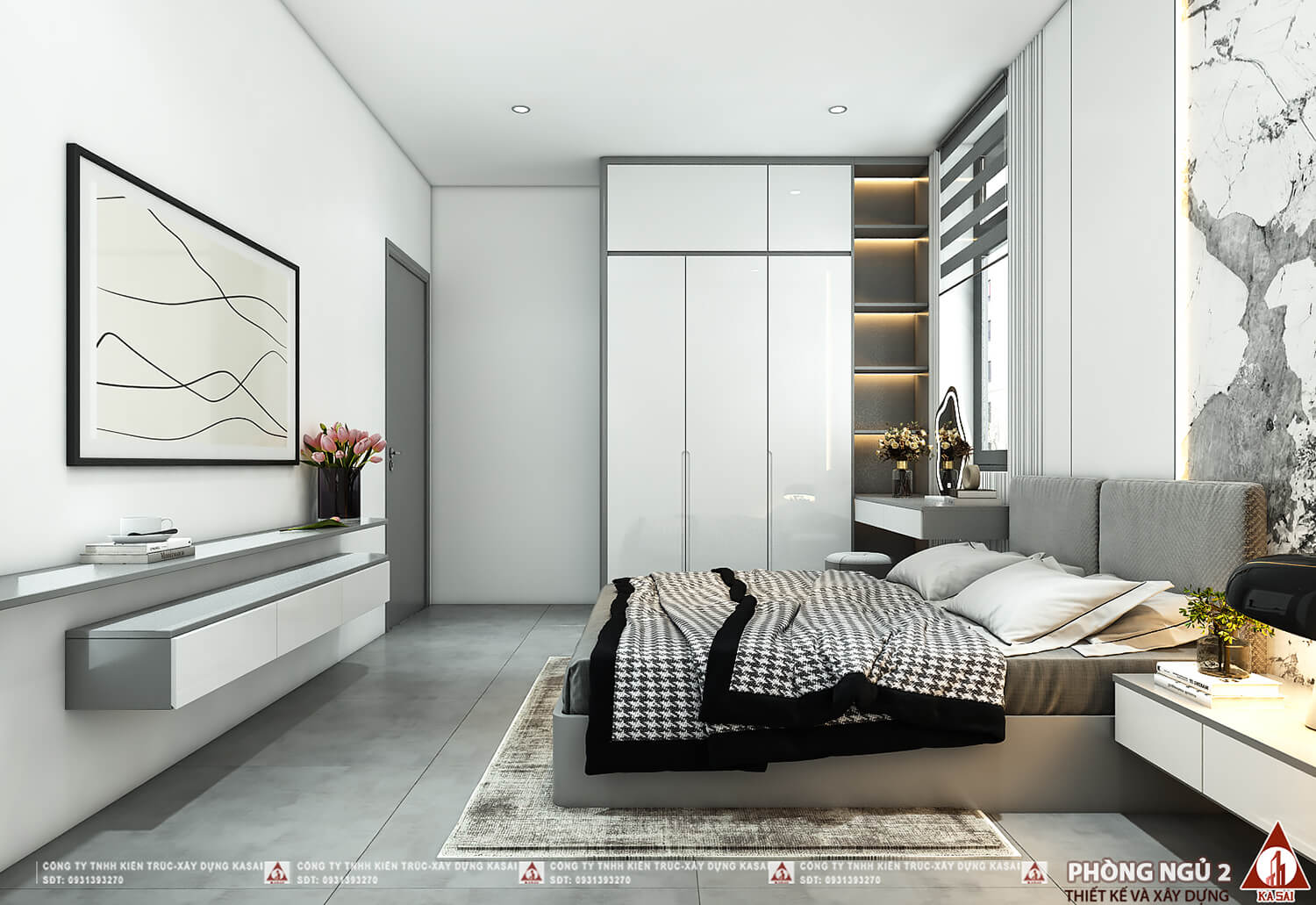 Phòng ngủ 2 nhà 15x30m 1 tầng