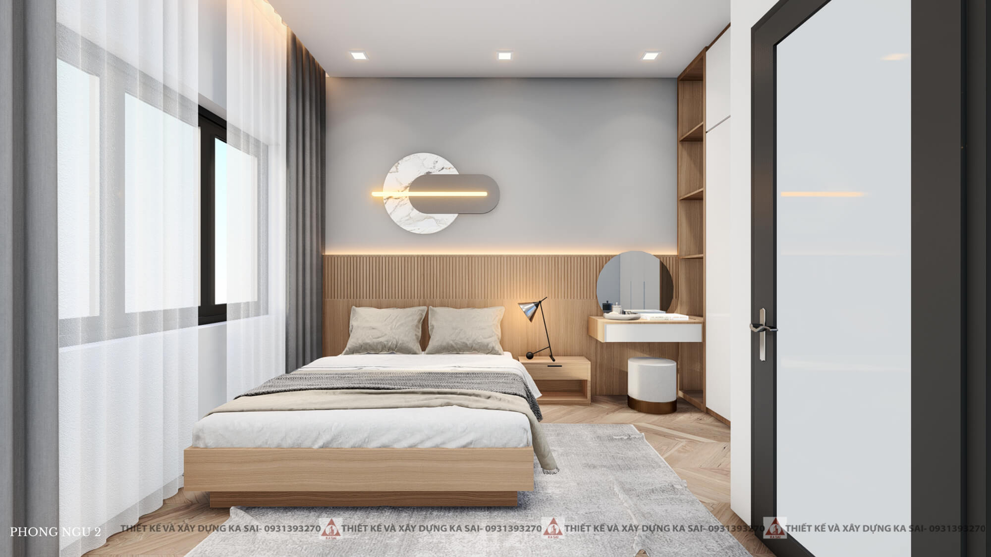 Phòng ngủ 2 bản vẽ 3d nhà 5x20 3 tầng