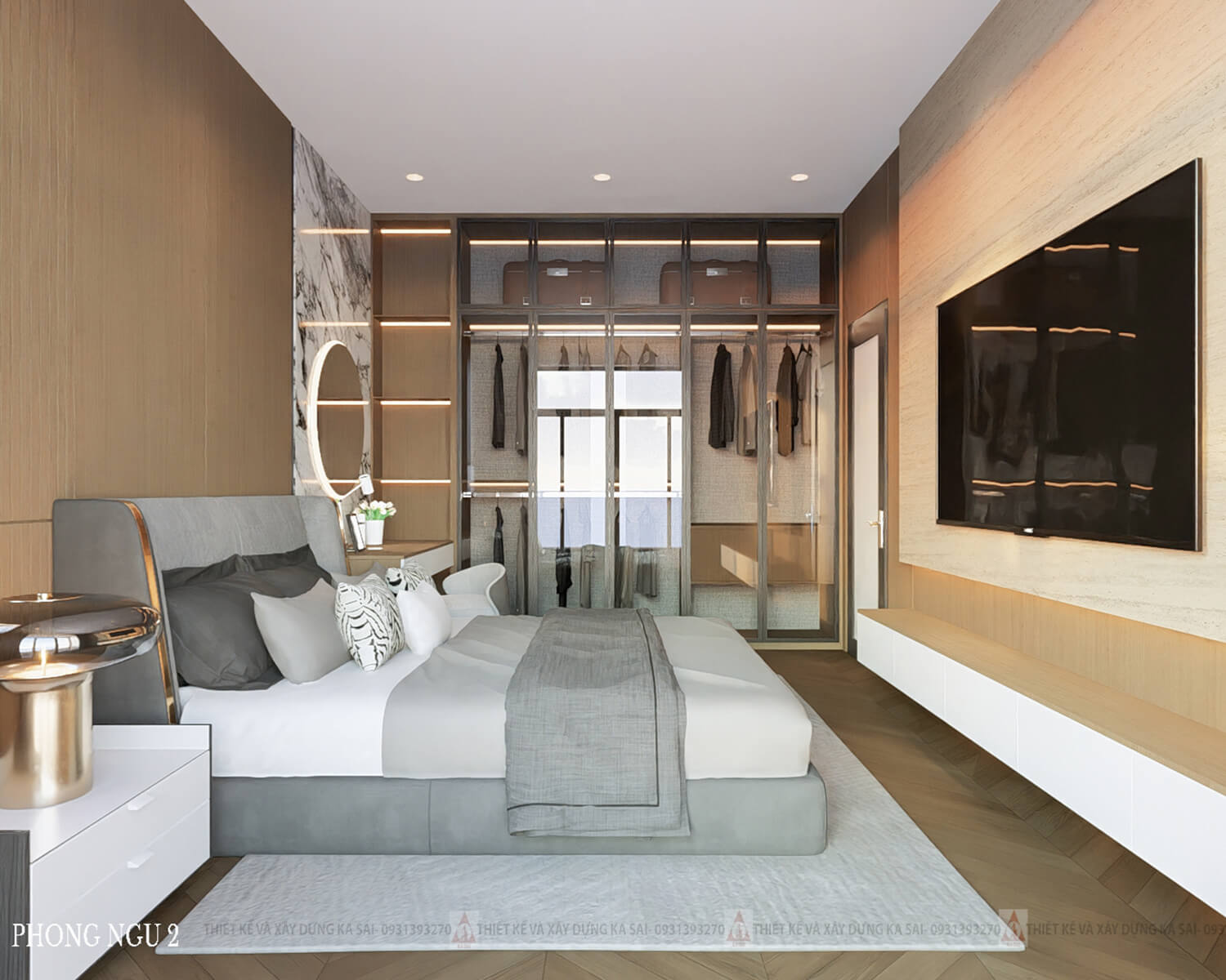 Phòng ngủ 2 thiết kế nhà ngang 8m dài 14m đẹp hiện đại