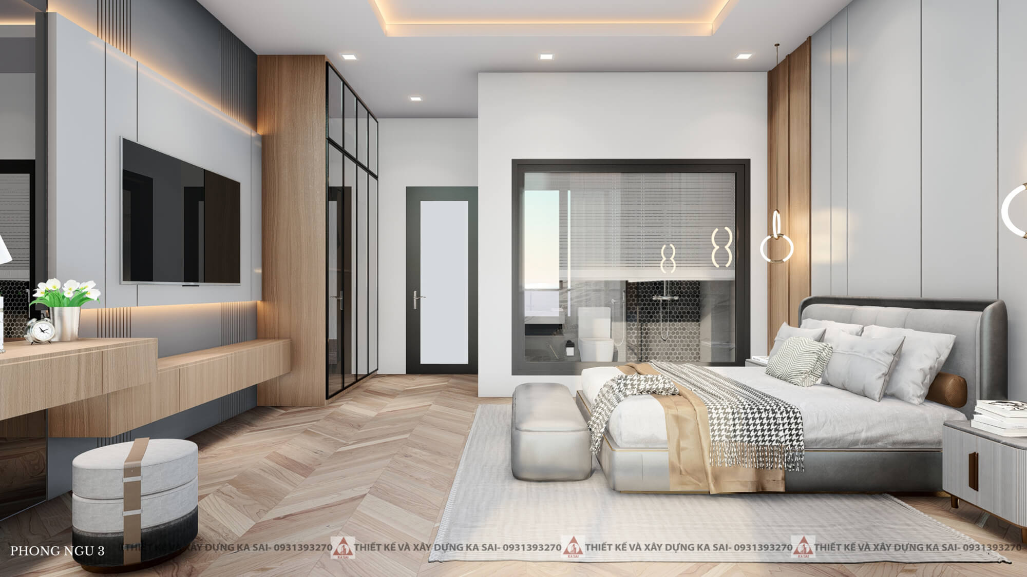 Phòng ngủ 3 bản vẽ 3d nhà 5x20 3 tầng