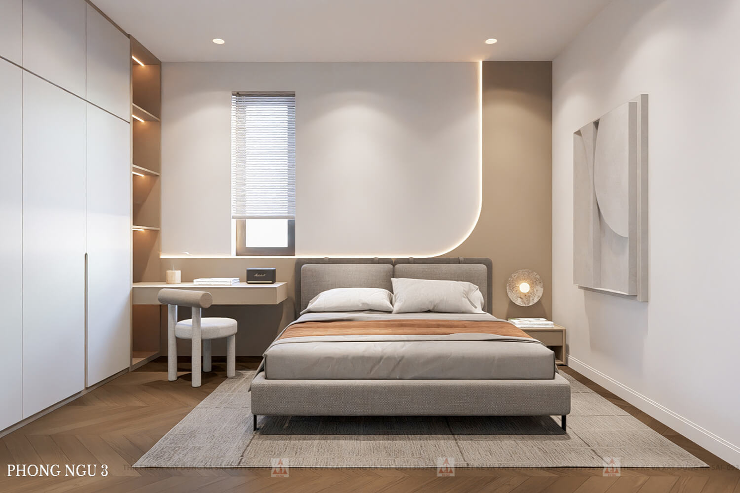 Phòng ngủ 3 thiết kế nhà ngang 8m dài 14m đẹp hiện đại