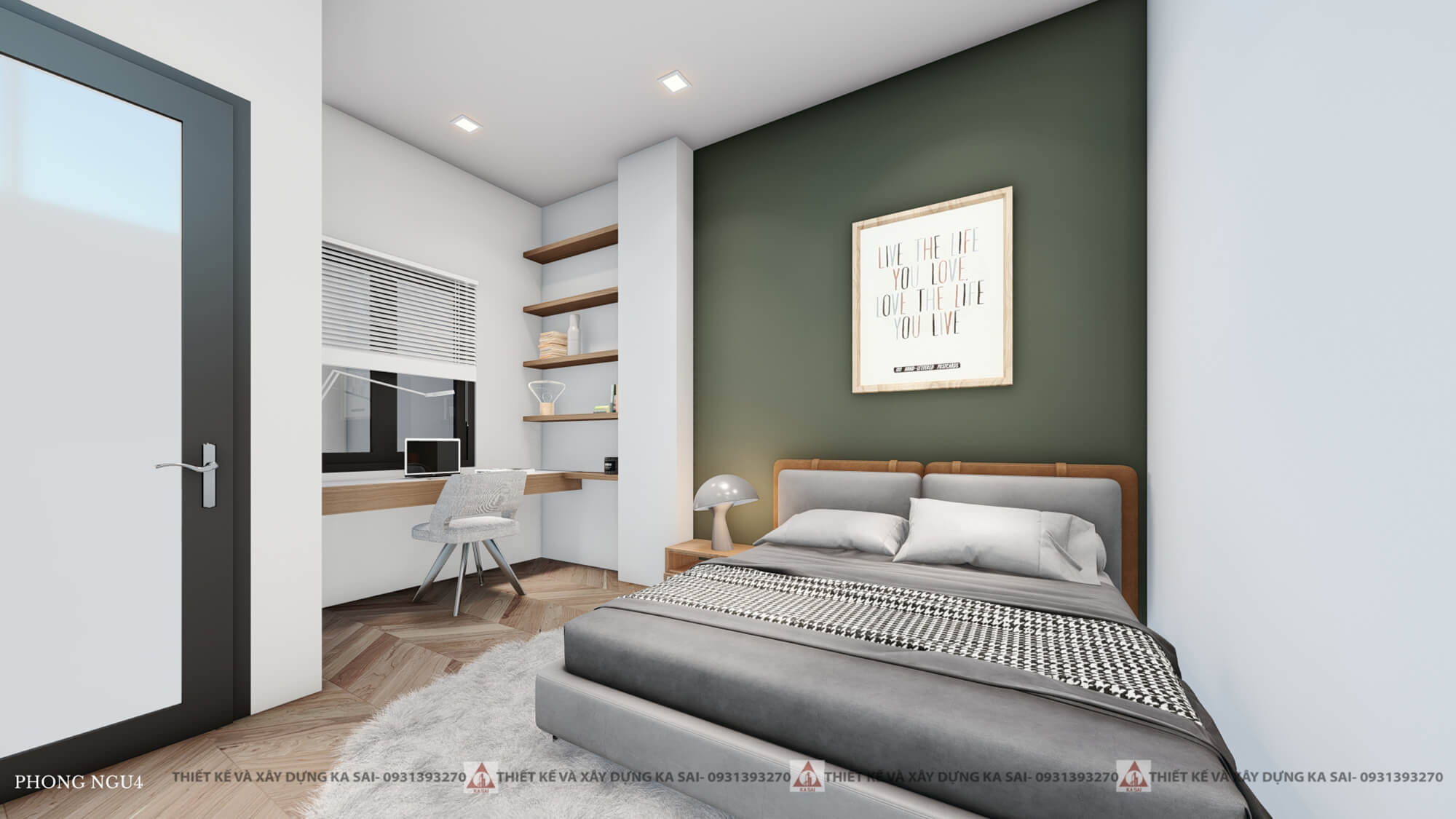 Phòng ngủ 4 bản vẽ 3d nhà 5x20 3 tầng