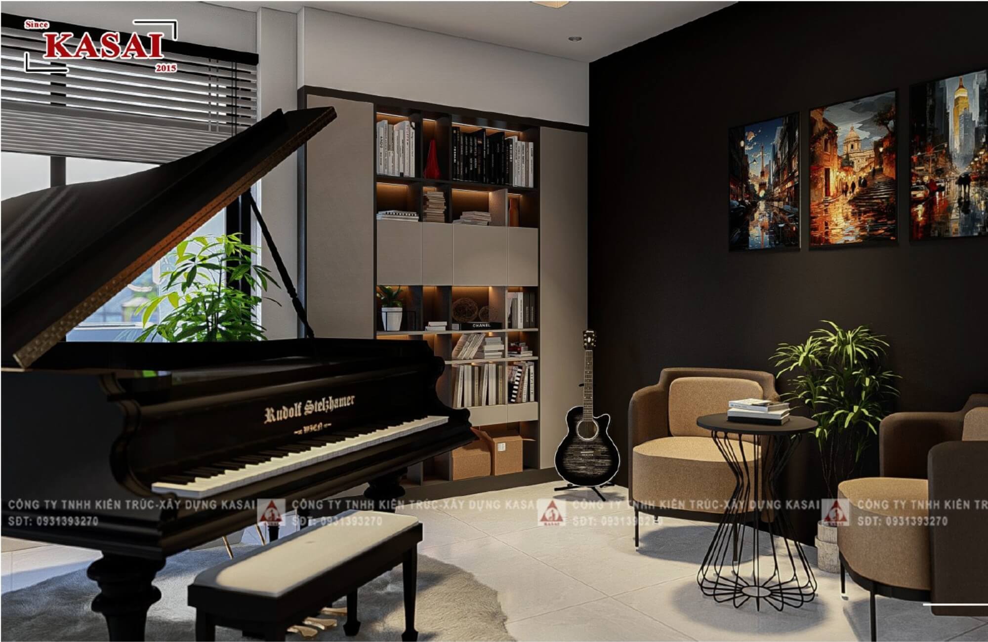 Phòng Piano thiết kế nhà 7x20m 3 tầng