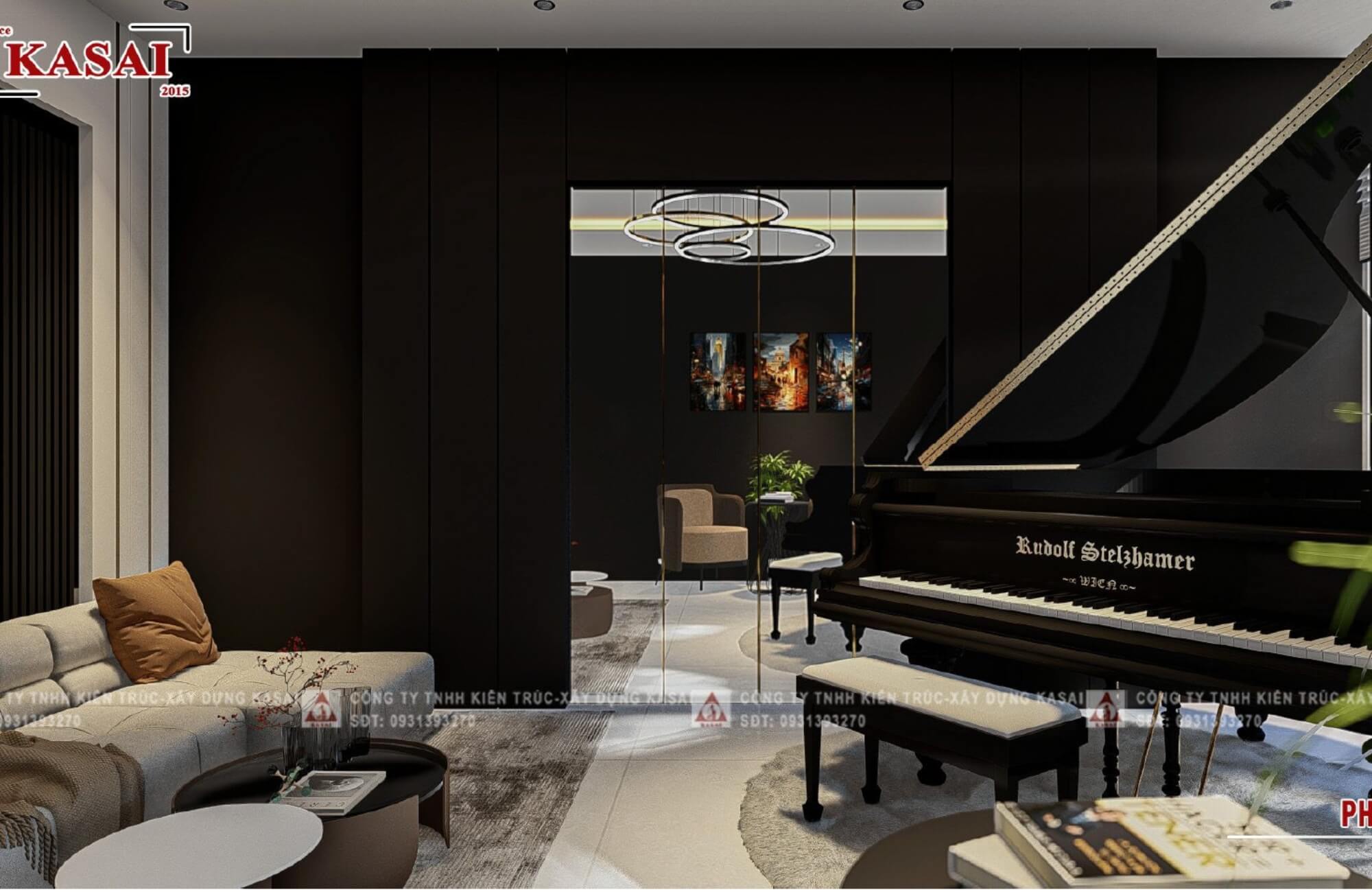 Phòng Piano thiết kế nhà 7x20m 3 tầng
