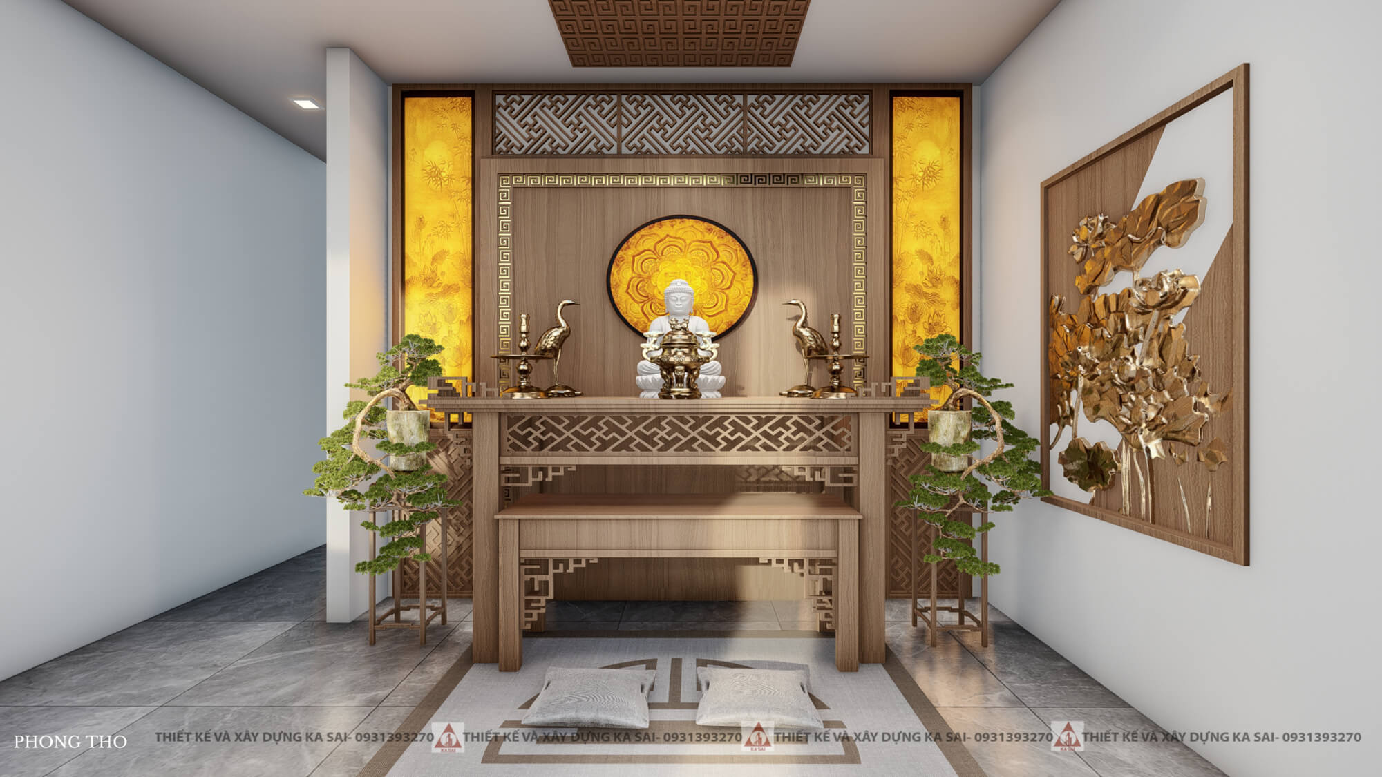 Phòng thờ bản vẽ 3d nhà 5x20 3 tầng