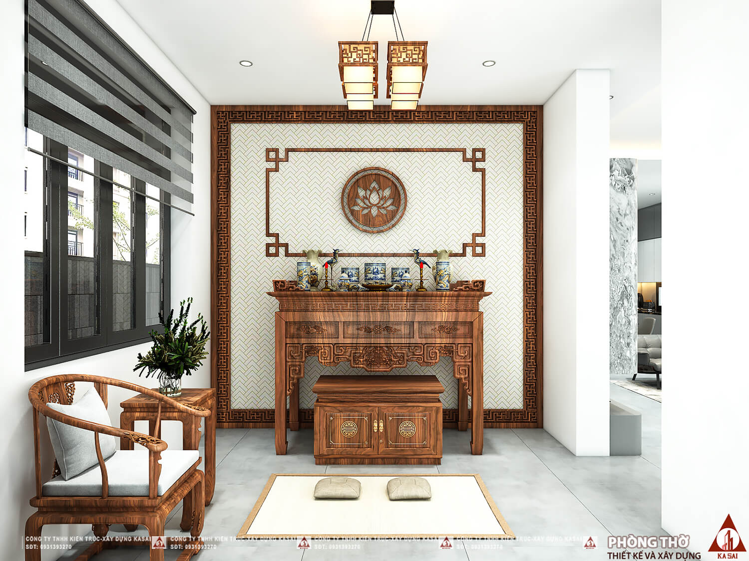 Phòng thờ nhà 15x30m 1 tầng