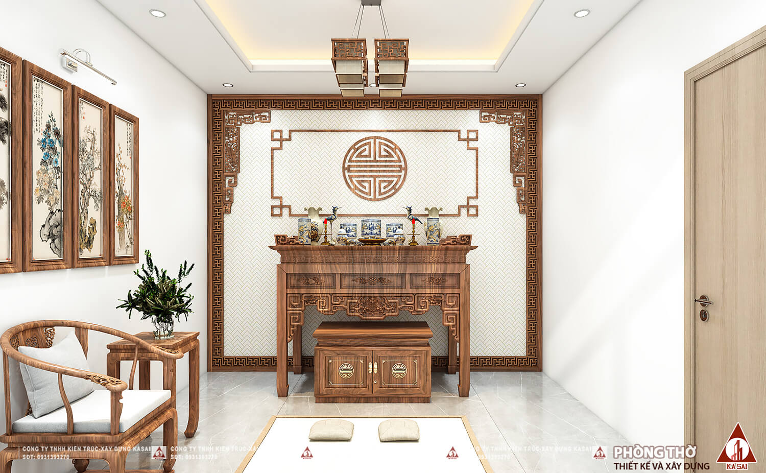 Phòng thờ nhà 5 tầng có gác lửng