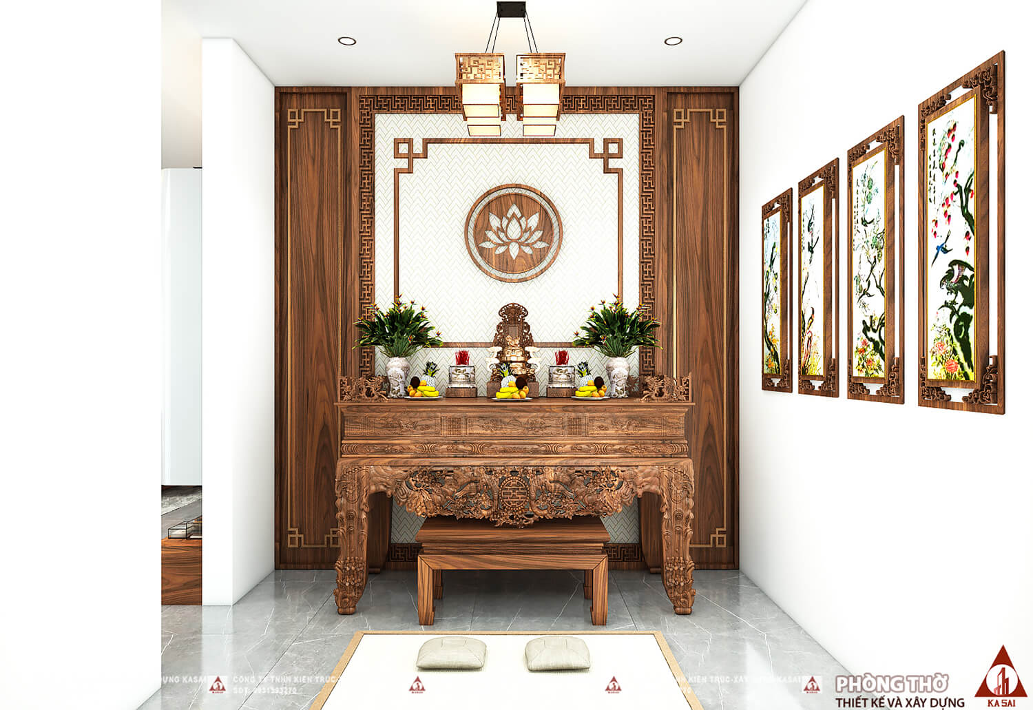 Phòng thờ mẫu nhà cấp 4 mặt tiền 12m
