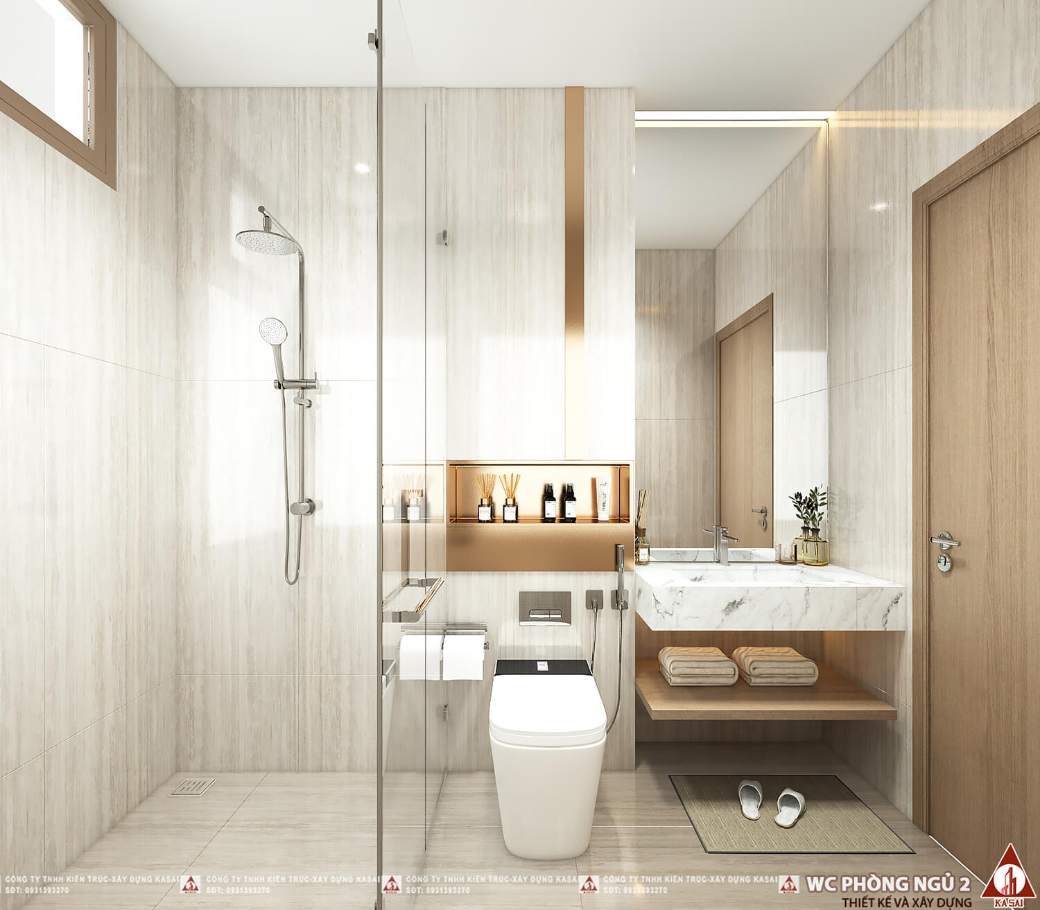 Phòng WC ngủ 2 nhà 5 tầng có gác lửng