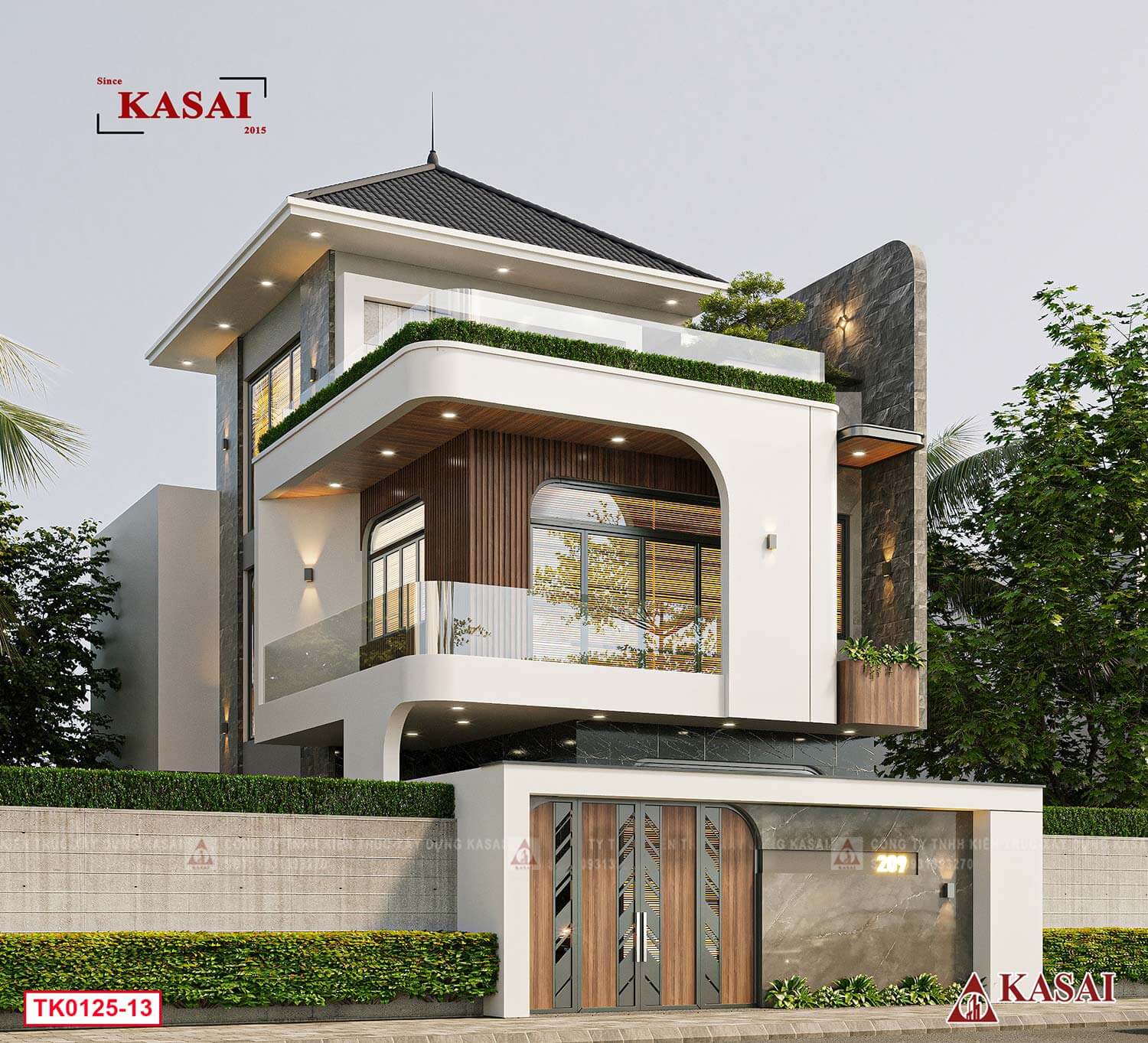 Mẫu nhà 2 tầng 1 tum mặt tiền 7m đẹp