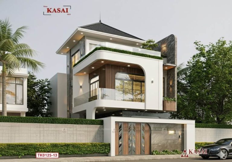 Mẫu nhà 2 tầng 1 tum mặt tiền 7m đẹp