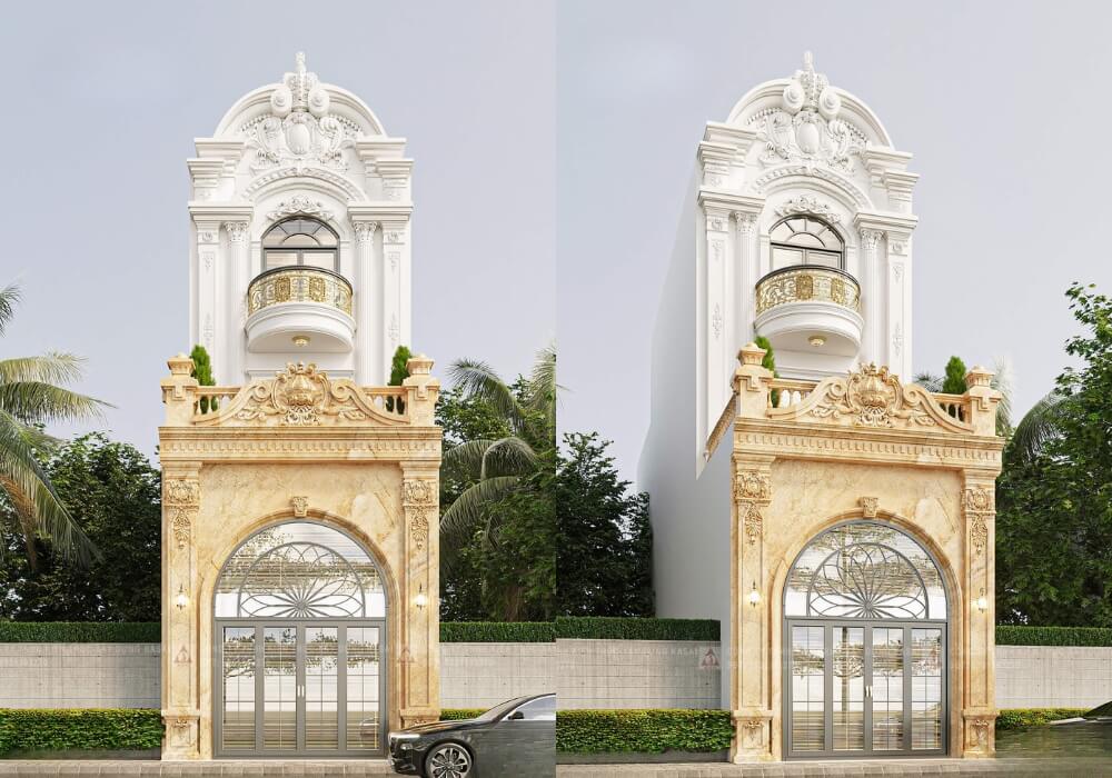 Mẫu nhà 3 tầng tân cổ điển hiện đại đẹp vừa ở vừa kinh doanh