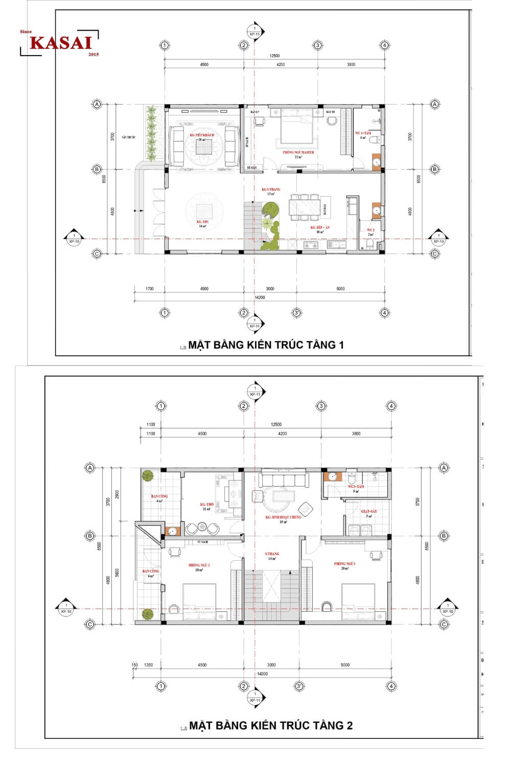 Bản vẽ nhà 9x15m 2 tầng